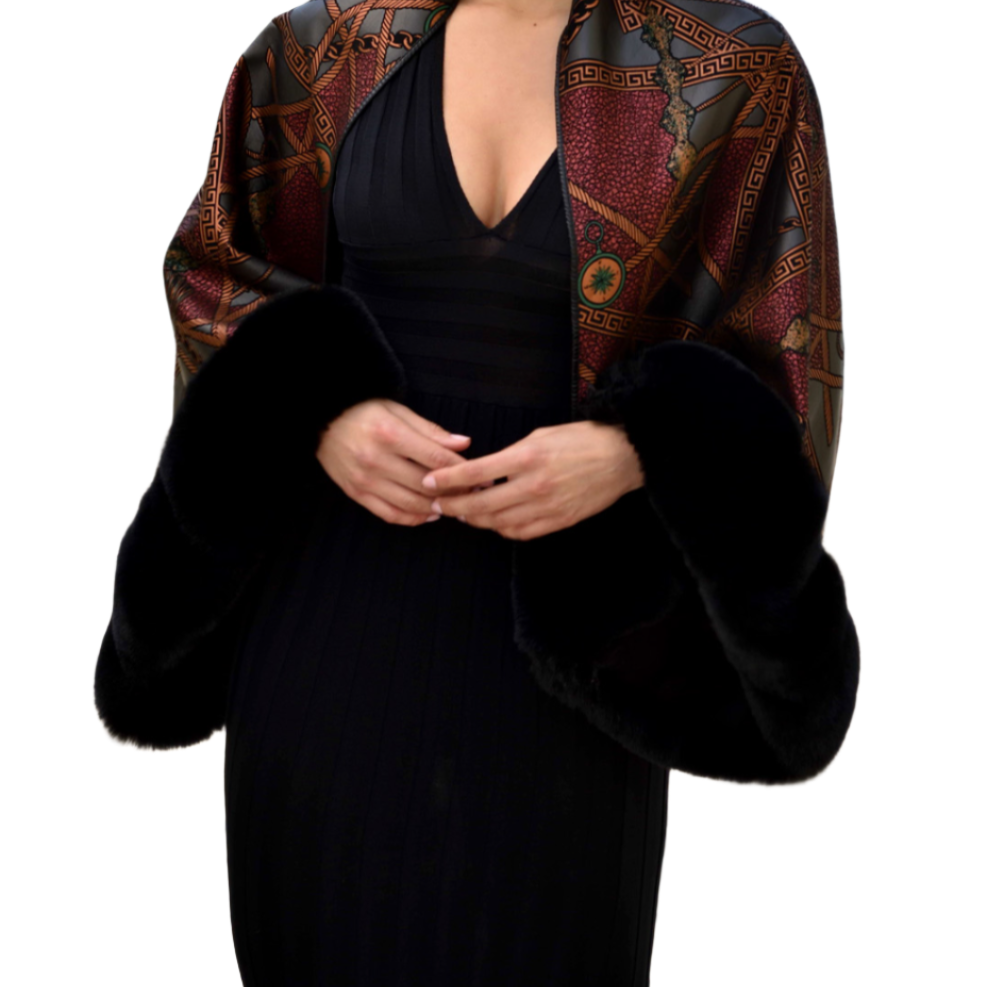 Abstract Print Bolero with Faux Trim Detail - Black Multi - Bolero - La Fiorentina - FAUX2203-D