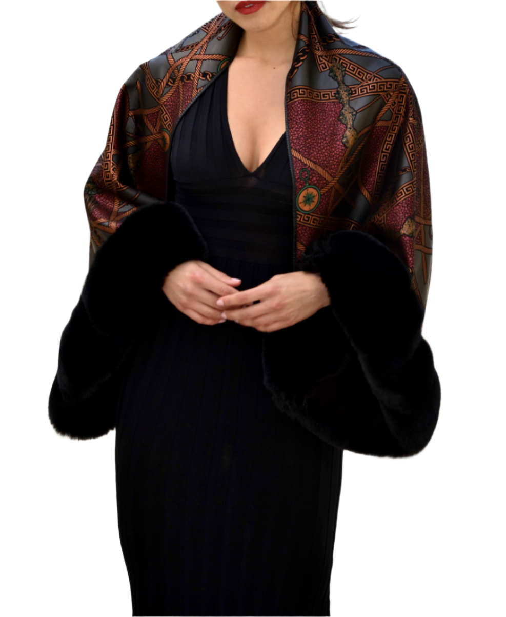 Abstract Print Bolero with Faux Trim Detail - Black Multi - Bolero - La Fiorentina - FAUX2203-D