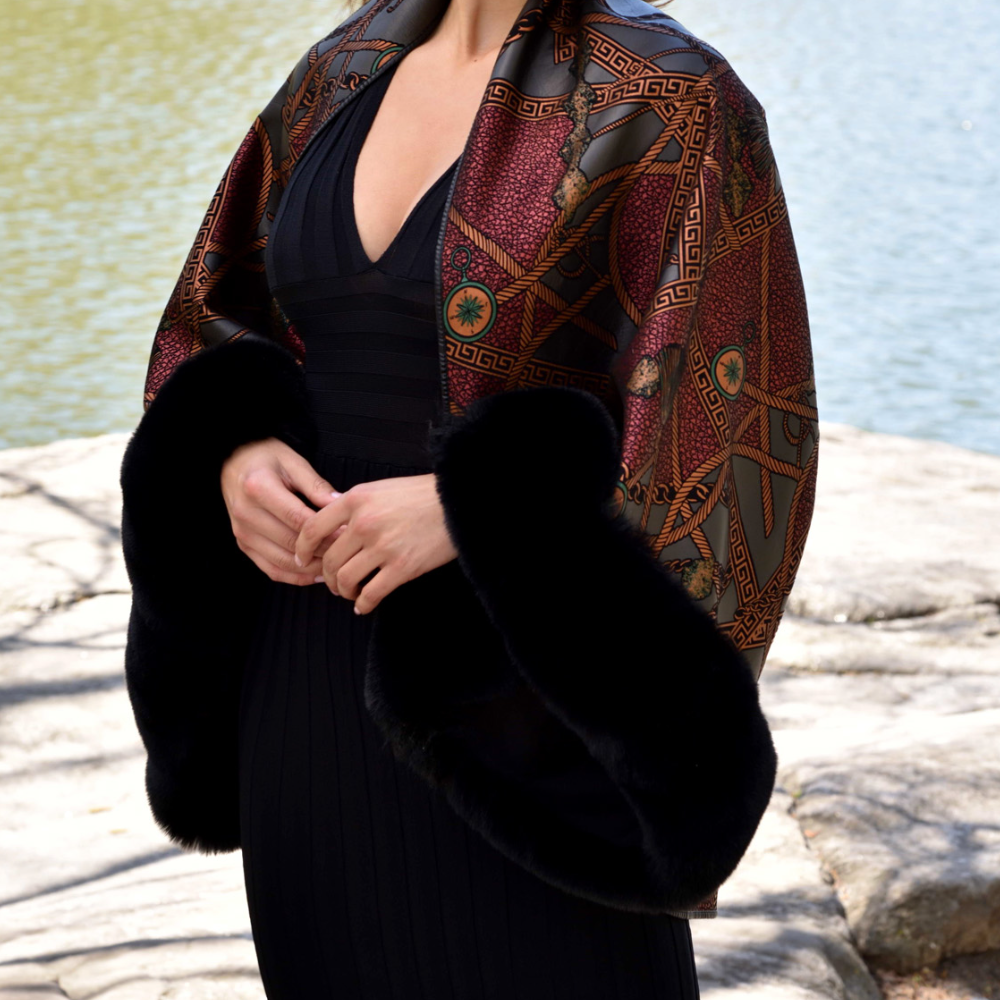 Abstract Print Bolero with Faux Trim Detail - Black Multi - Bolero - La Fiorentina - FAUX2203-D