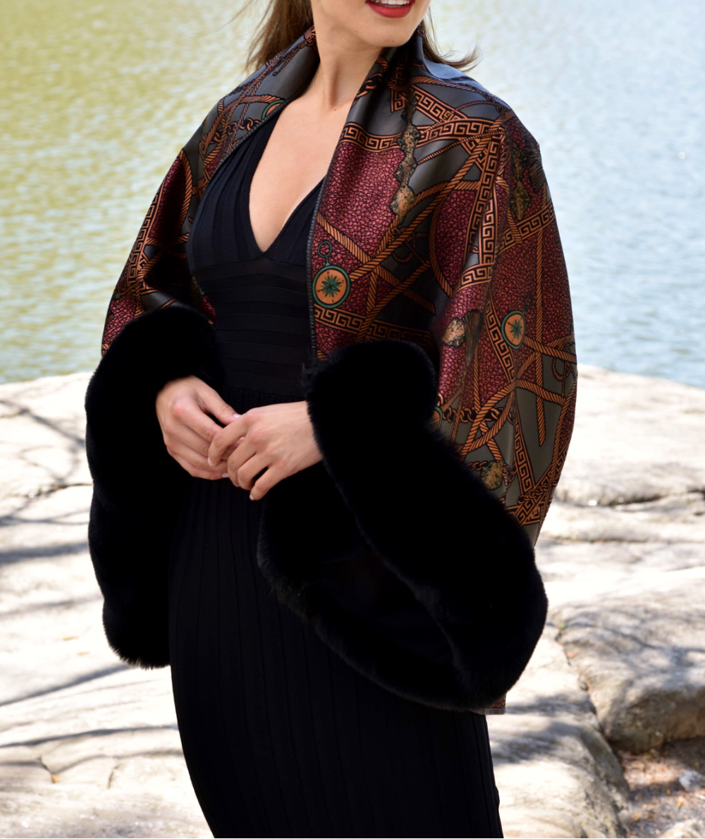 Abstract Print Bolero with Faux Trim Detail - Black Multi - Bolero - La Fiorentina - FAUX2203-D