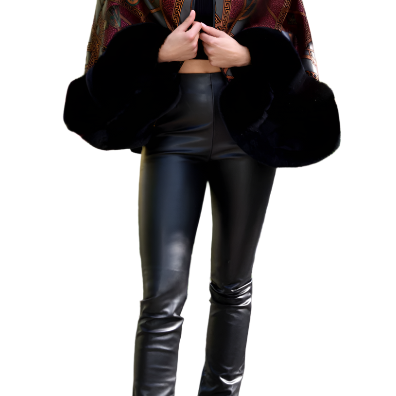 Abstract Print Bolero with Faux Trim Detail - Black Multi - Bolero - La Fiorentina - FAUX2203-D