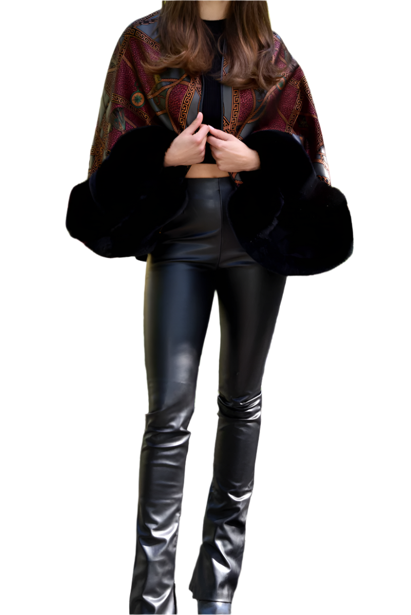 Abstract Print Bolero with Faux Trim Detail - Black Multi - Bolero - La Fiorentina - FAUX2203-D