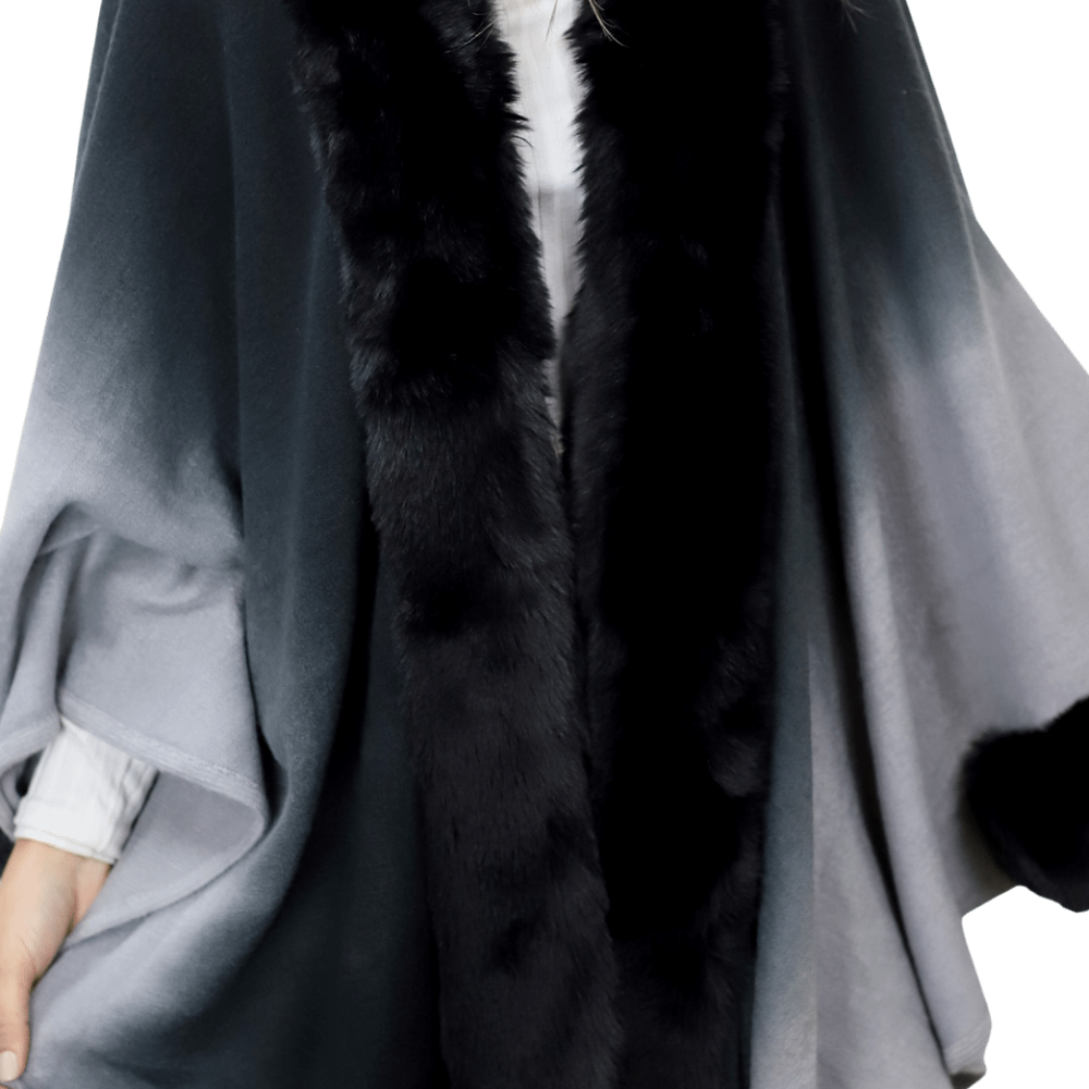 La Fiorentina Ombre Cape with Faux Trim - Black - Wrap - La Fiorentina FAUX2219_BLACK