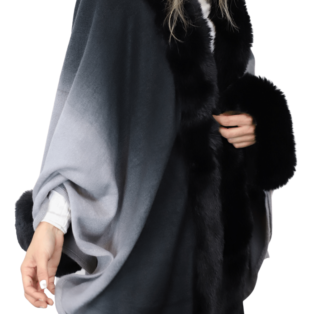 La Fiorentina Ombre Cape with Faux Trim - Black - Wrap - La Fiorentina FAUX2219_BLACK