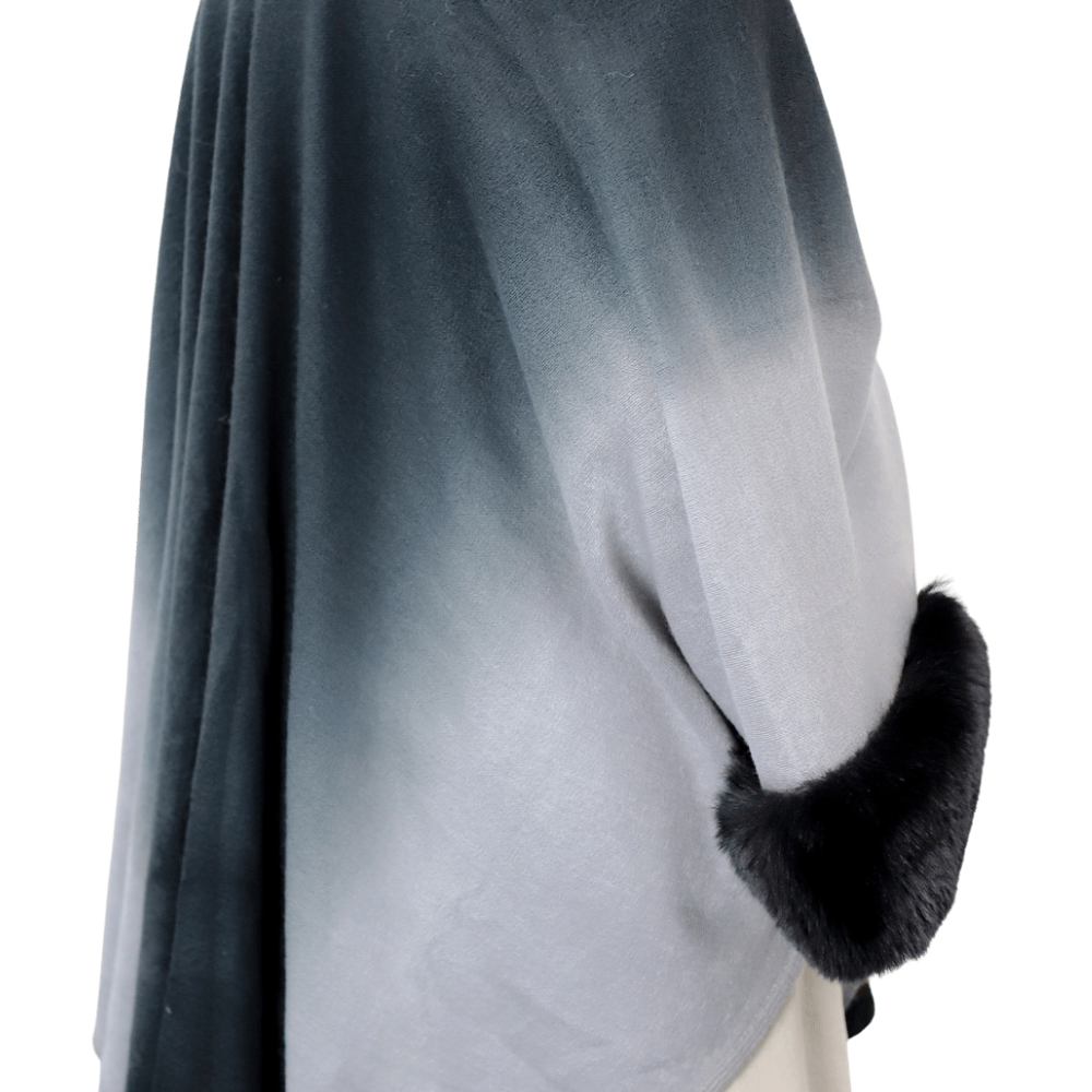 La Fiorentina Ombre Cape with Faux Trim - Black - Wrap - La Fiorentina FAUX2219_BLACK