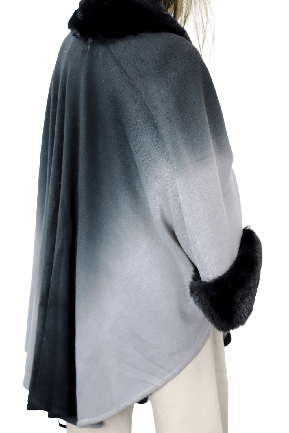 La Fiorentina Ombre Cape with Faux Trim - Black - Wrap - La Fiorentina FAUX2219_BLACK