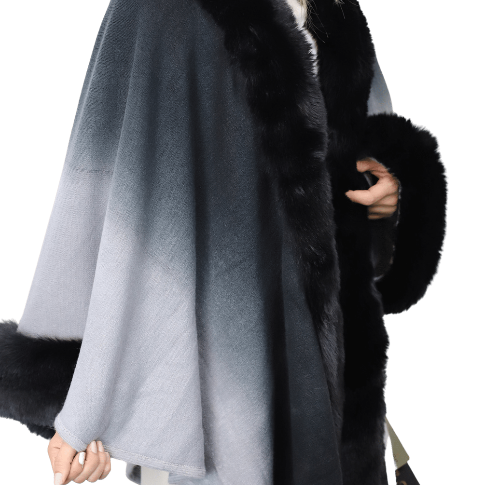 La Fiorentina Ombre Cape with Faux Trim - Black - Wrap - La Fiorentina FAUX2219_BLACK