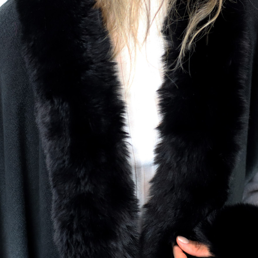 La Fiorentina Ombre Cape with Faux Trim - Black - Wrap - La Fiorentina FAUX2219_BLACK