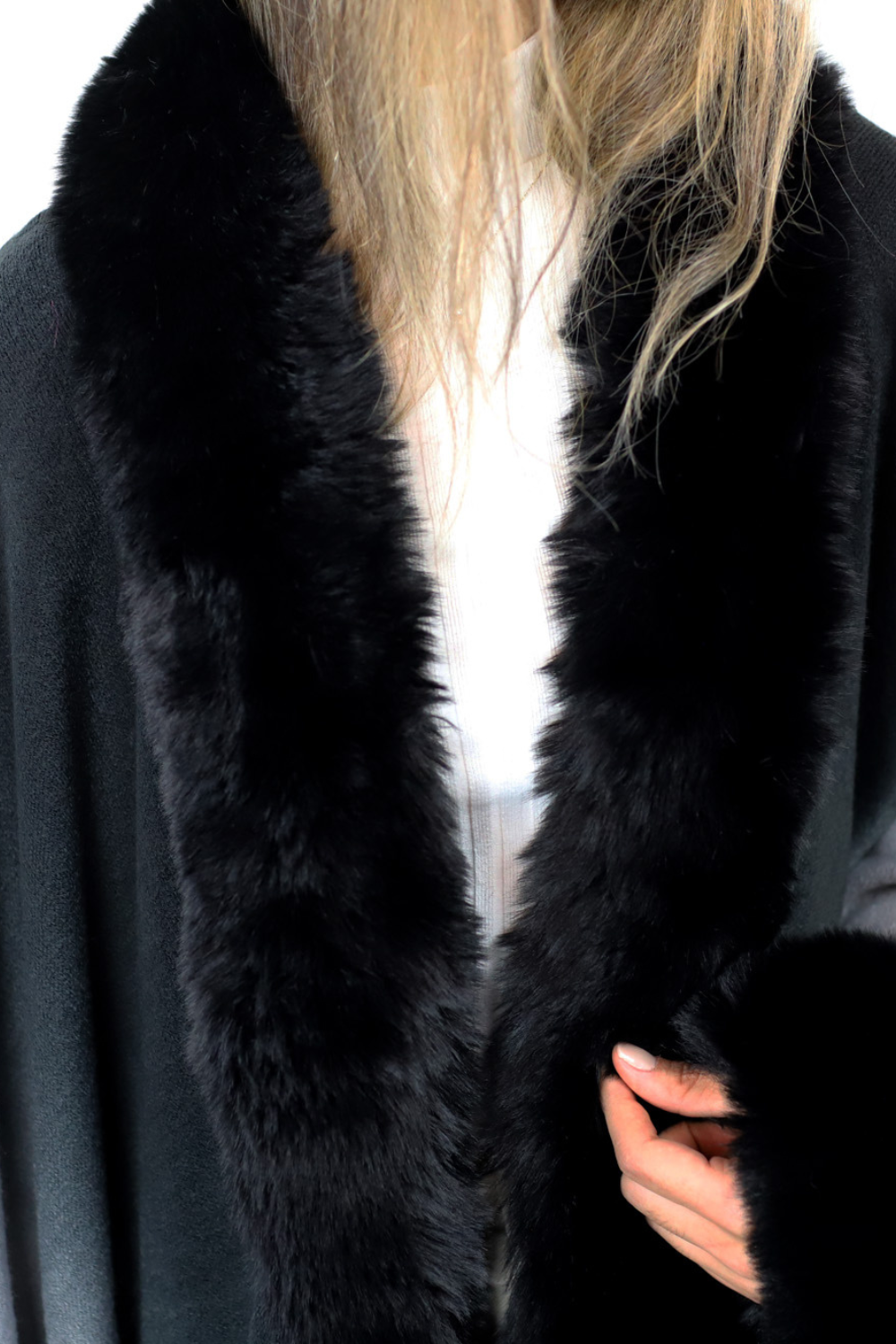 La Fiorentina Ombre Cape with Faux Trim - Black - Wrap - La Fiorentina FAUX2219_BLACK