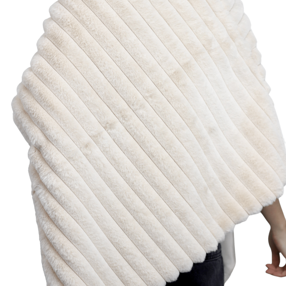 Plush Faux Poncho with Zipper Detail - Taupe - Faux Fur Poncho - La Fiorentina FAUX2228-TAUPE