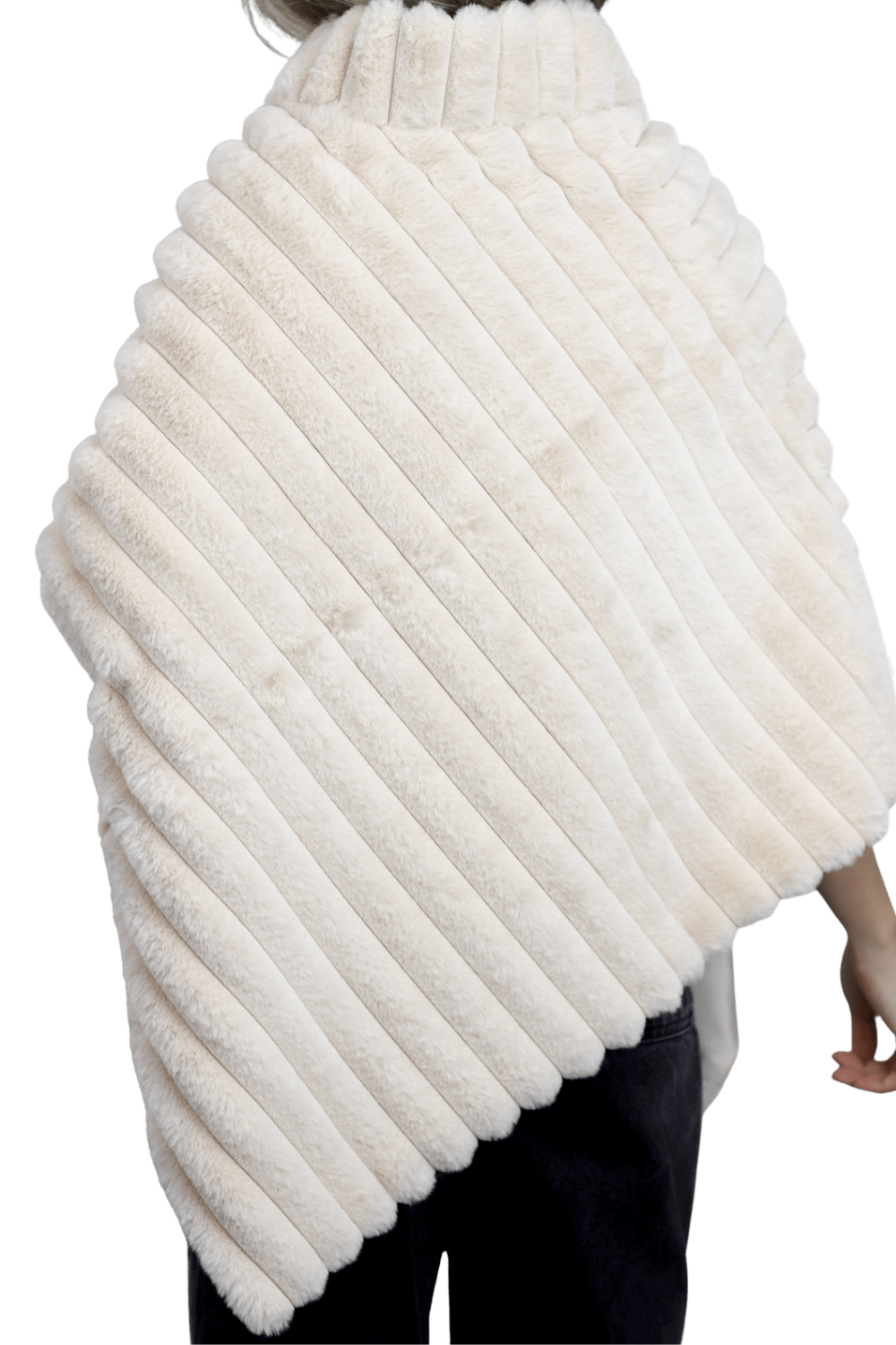 Plush Faux Poncho with Zipper Detail - Taupe - Faux Fur Poncho - La Fiorentina FAUX2228-TAUPE