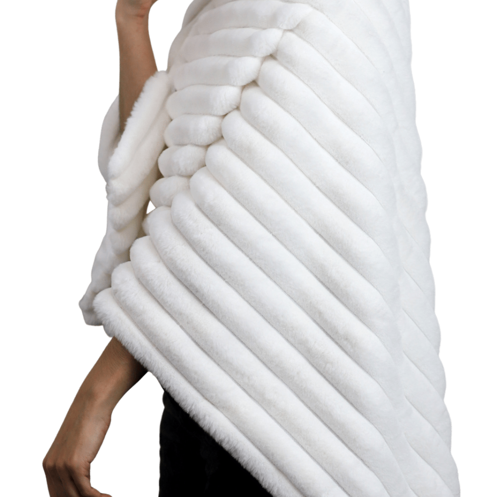 Plush Faux Poncho with Zipper Detail - White - Faux Fur Poncho - La Fiorentina FAUX2228-WHITE
