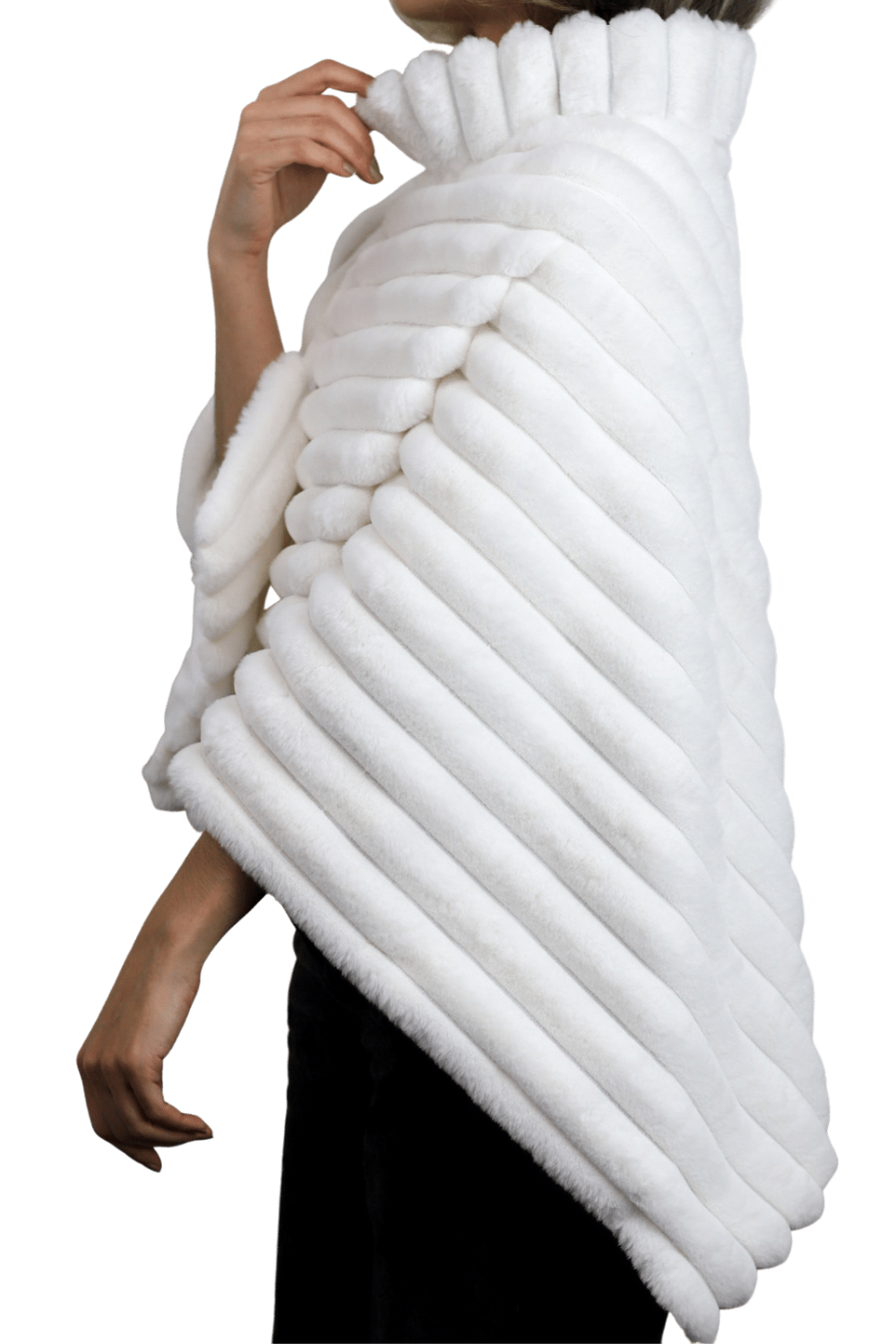 Plush Faux Poncho with Zipper Detail - White - Faux Fur Poncho - La Fiorentina FAUX2228-WHITE
