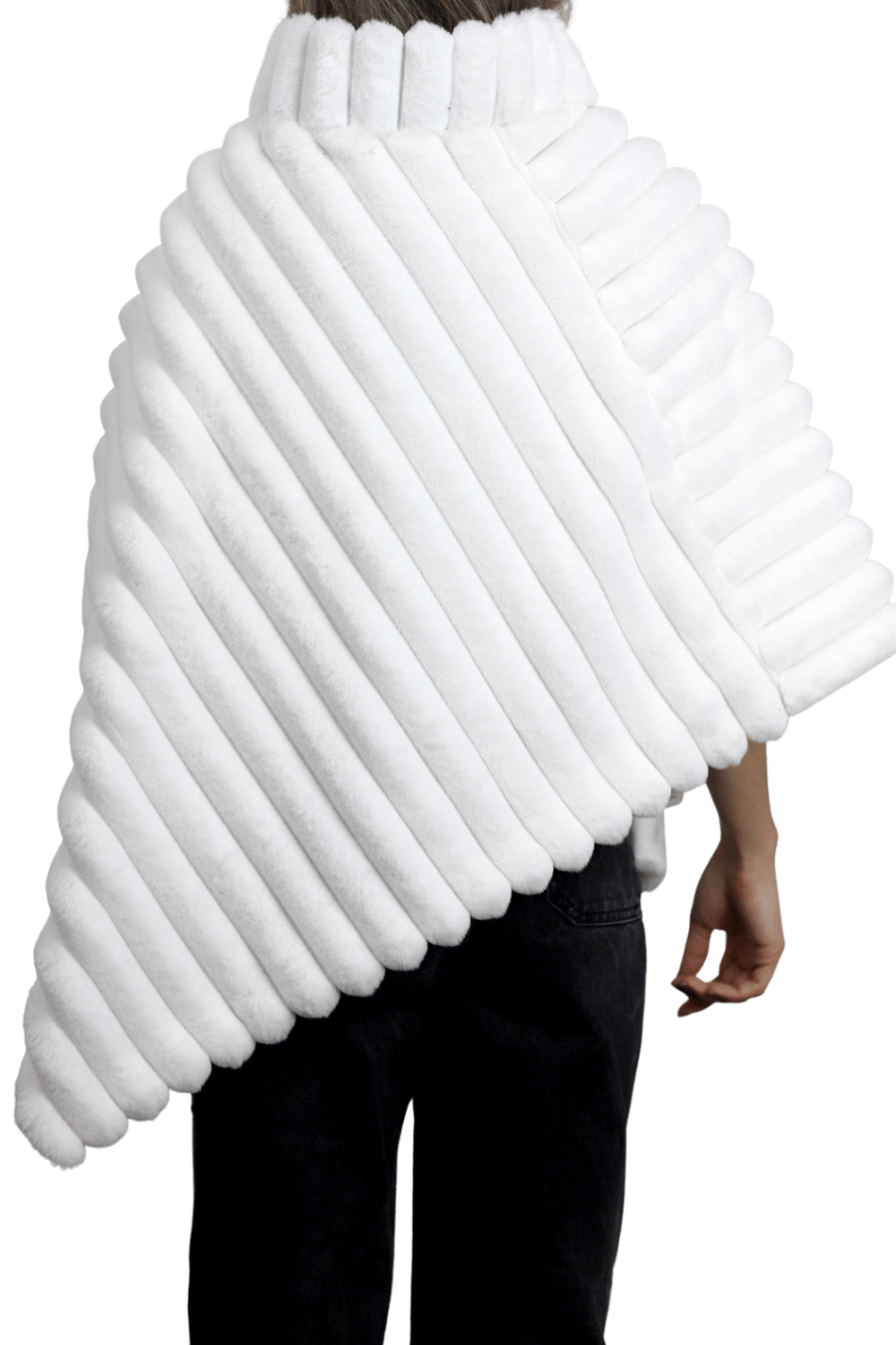 Plush Faux Poncho with Zipper Detail - White - Faux Fur Poncho - La Fiorentina FAUX2228-WHITE