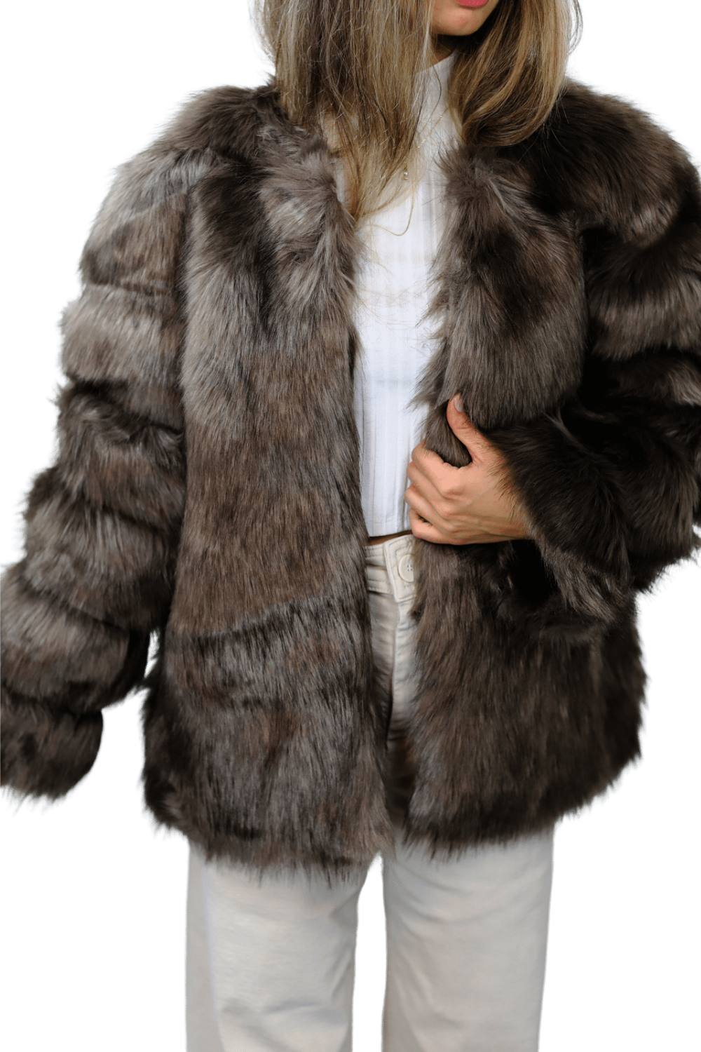 La Fiorentina Faux Fur Short Jacket - Brown - Faux Fur Jacket - La Fiorentina FAUX806_BROWN_LARGE