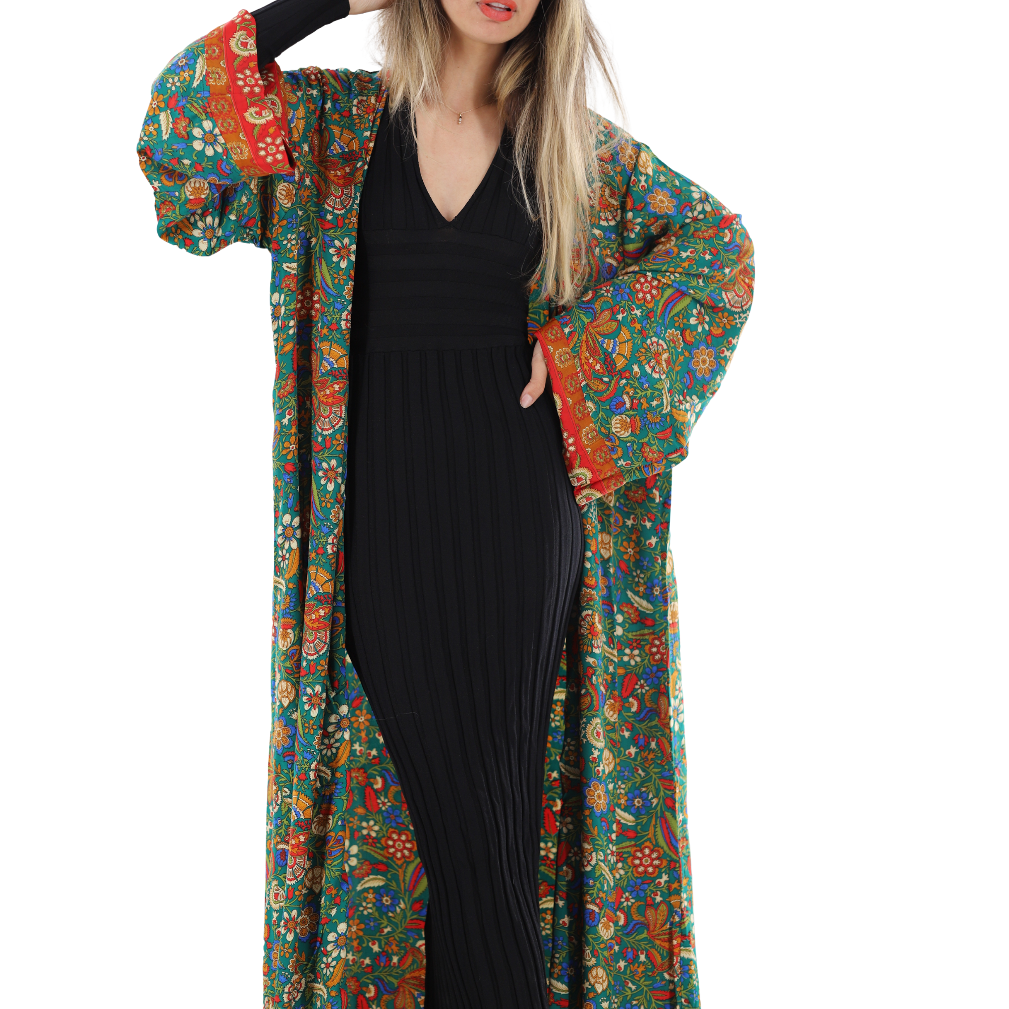 Long Floral 'Gemma' Kimono - Dresses - La Fiorentina PW-06-GEMMA-XS