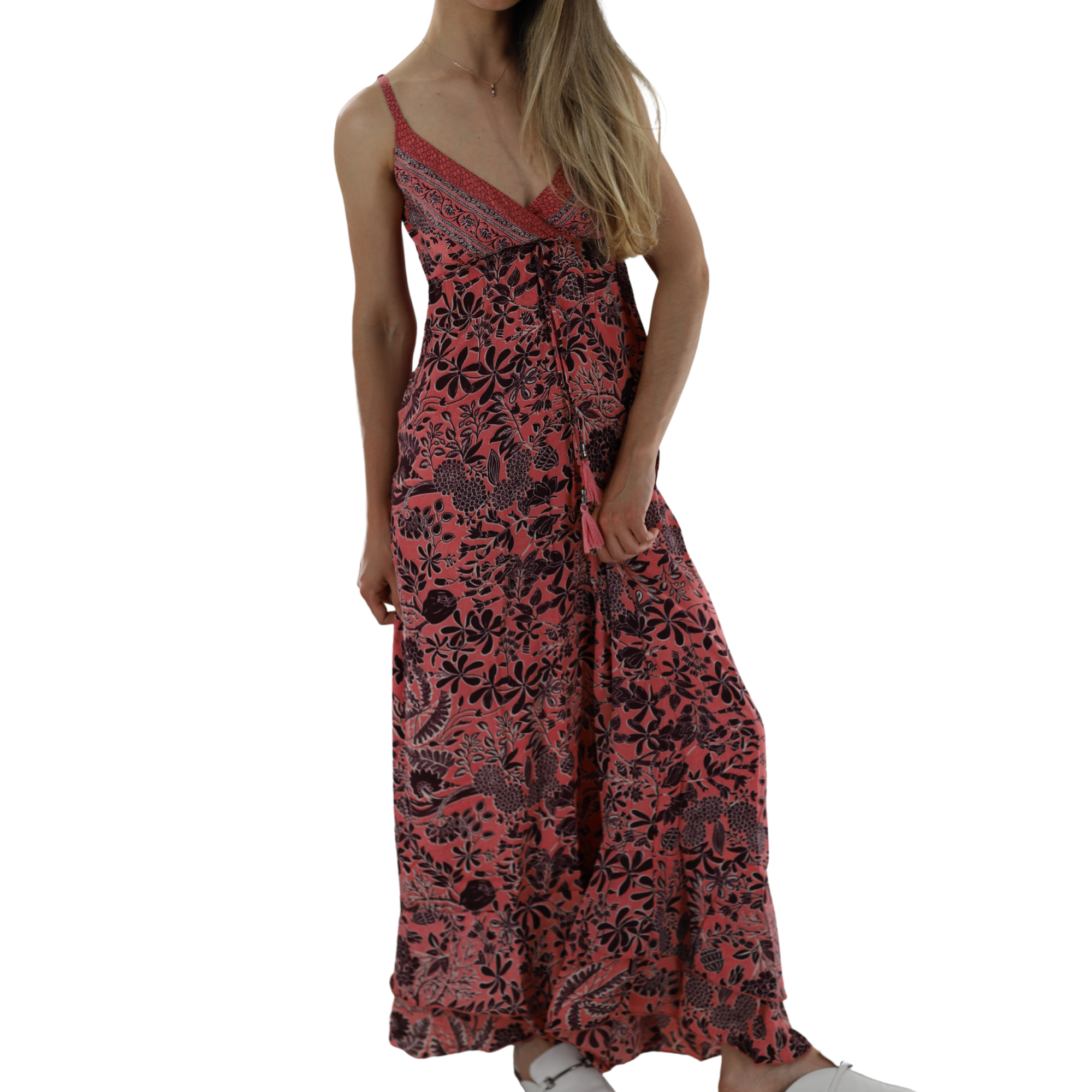 Long V Cut Neckline Flowy 'Gia' Maxi Dress - Dresses - La Fiorentina PW-02-GIA-S