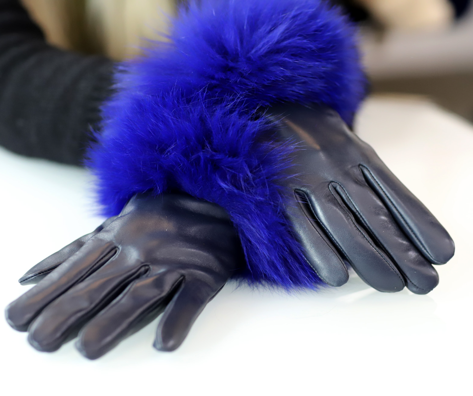 Leather Gloves with Fox Trim - Leather Glove - La Fiorentina,Black GL2105-WINE