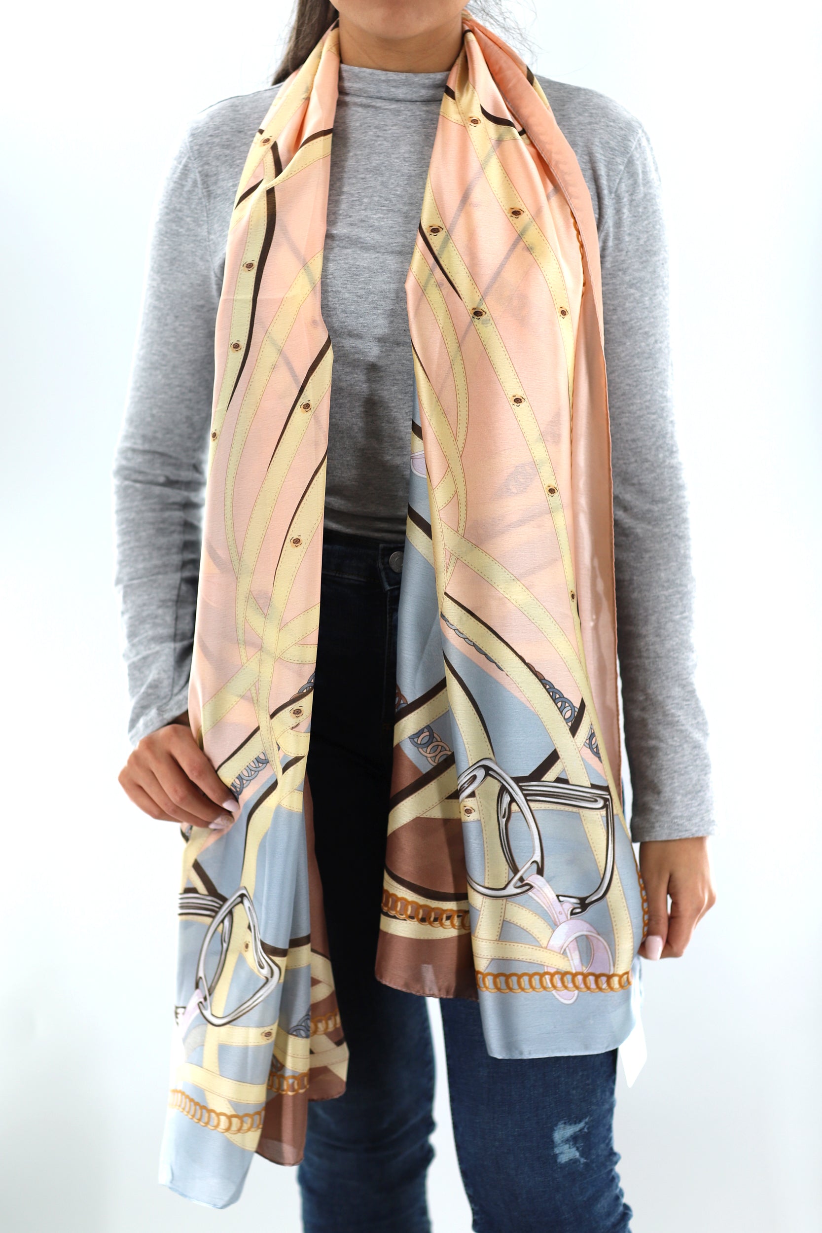 Soft Chain Print Scarf - Scarves - La Fiorentina,Pink HH12_blue