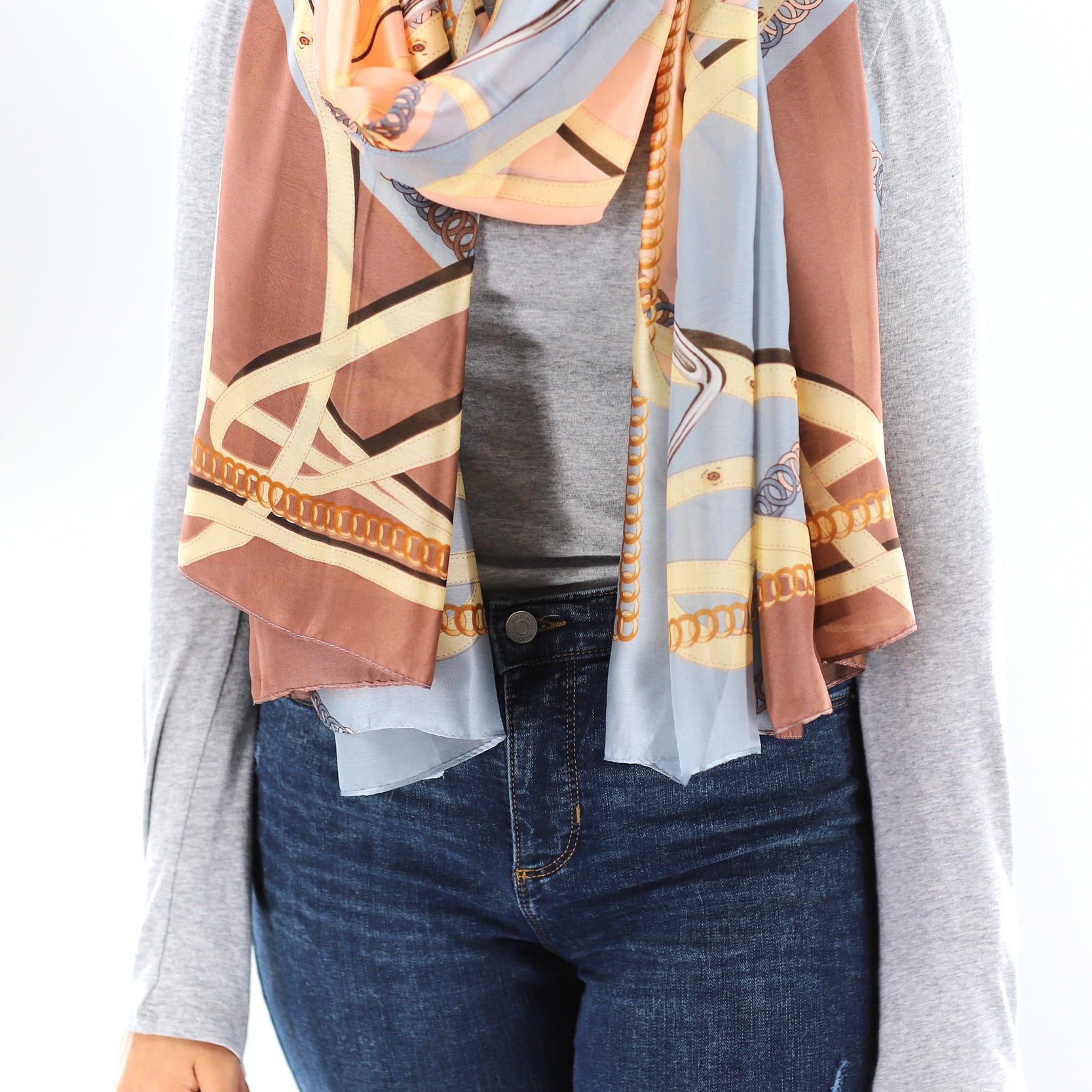 Soft Chain Print Scarf - Scarves - La Fiorentina,Blue HH12