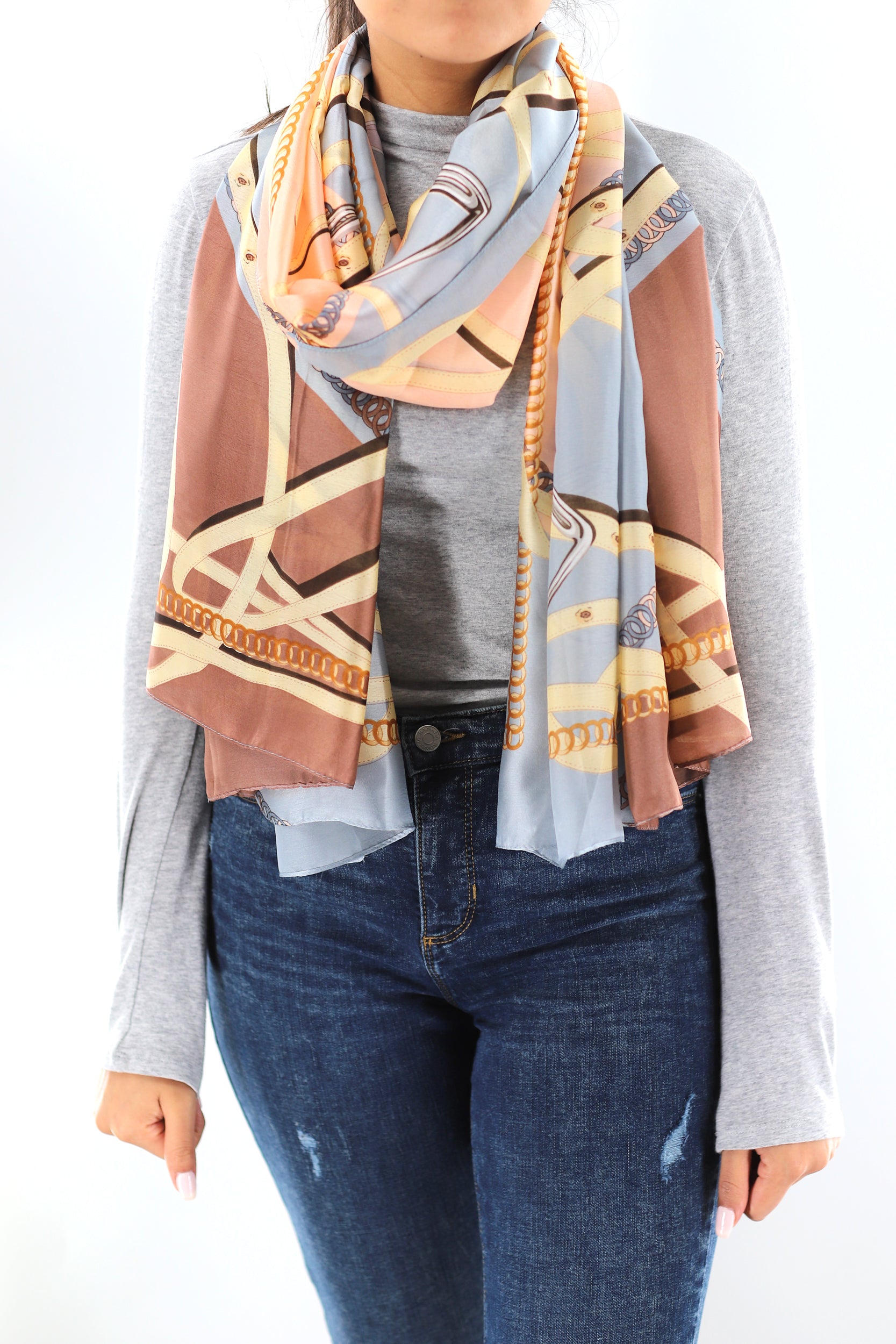 Soft Chain Print Scarf - Scarves - La Fiorentina,Blue HH12