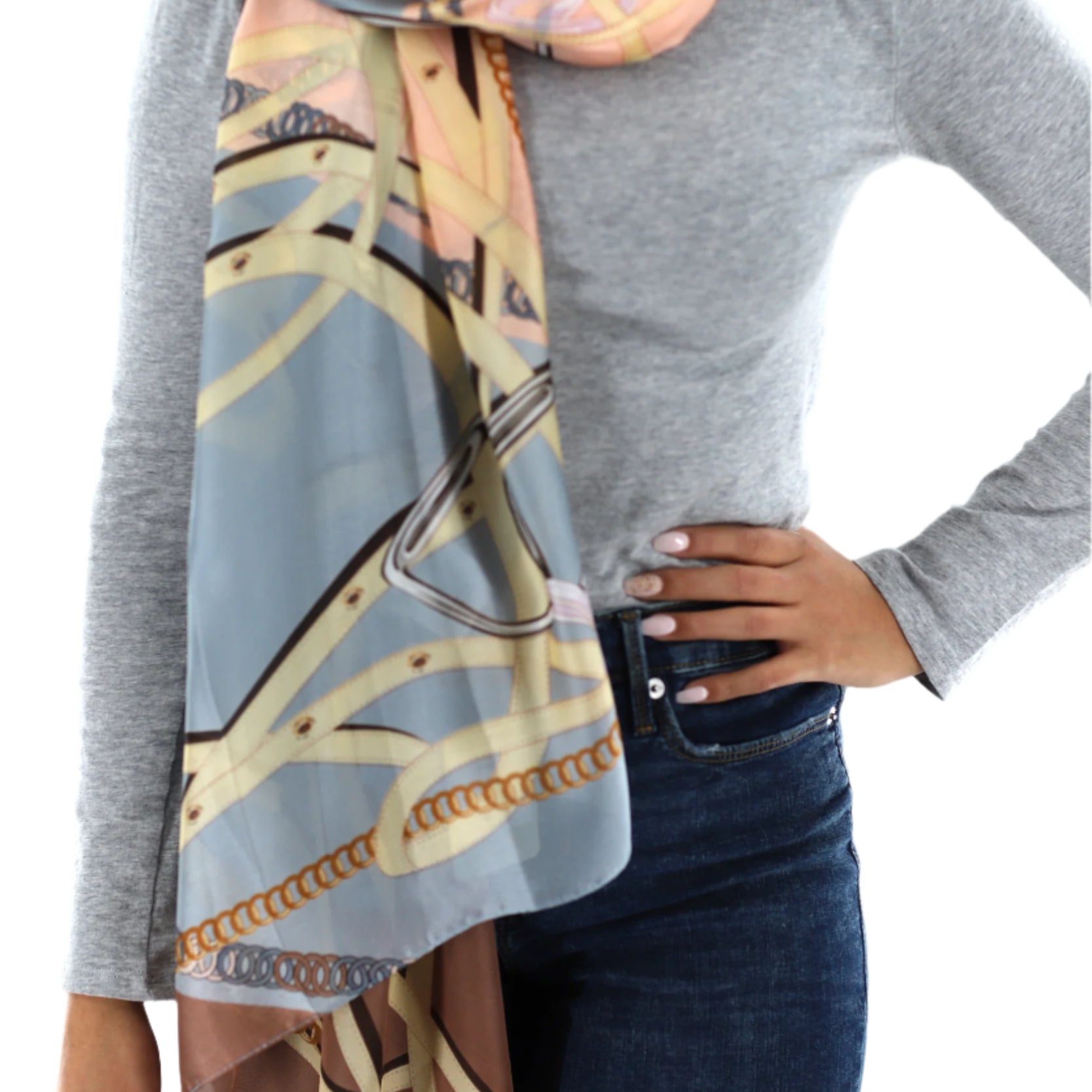 Soft Chain Print Scarf - Scarves - La Fiorentina,Blue HH12_pink