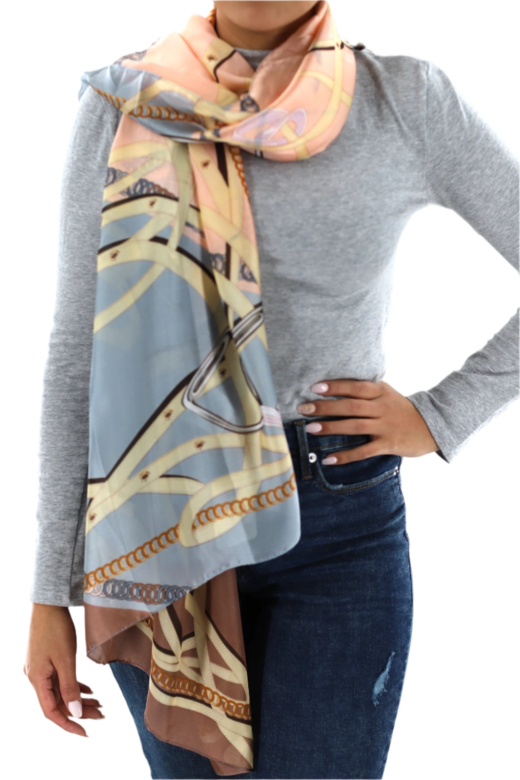 Soft Chain Print Scarf - Scarves - La Fiorentina,Blue HH12_pink