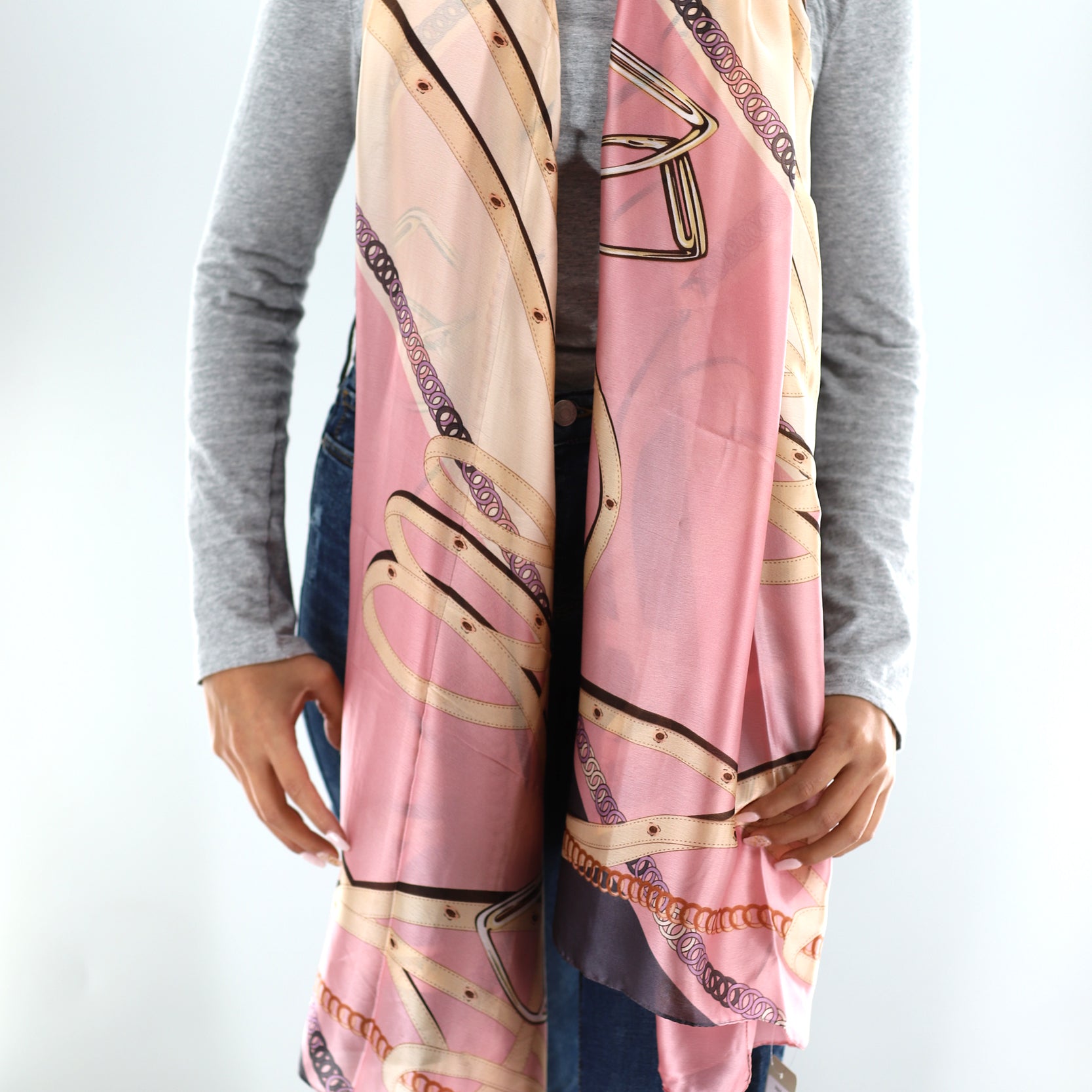 Soft Chain Print Scarf - Scarves - La Fiorentina,Pink HH12