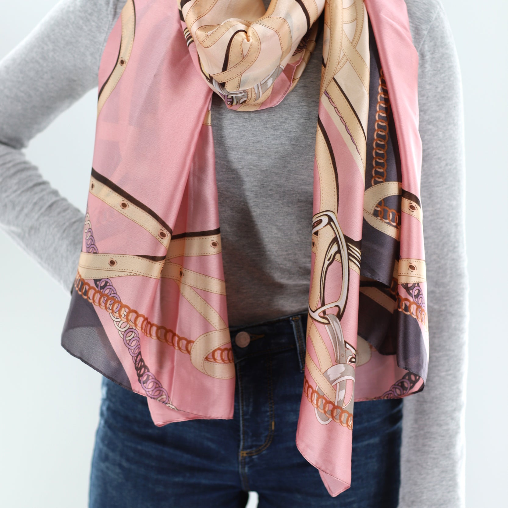 Soft Chain Print Scarf - Scarves - La Fiorentina,Pink HH12