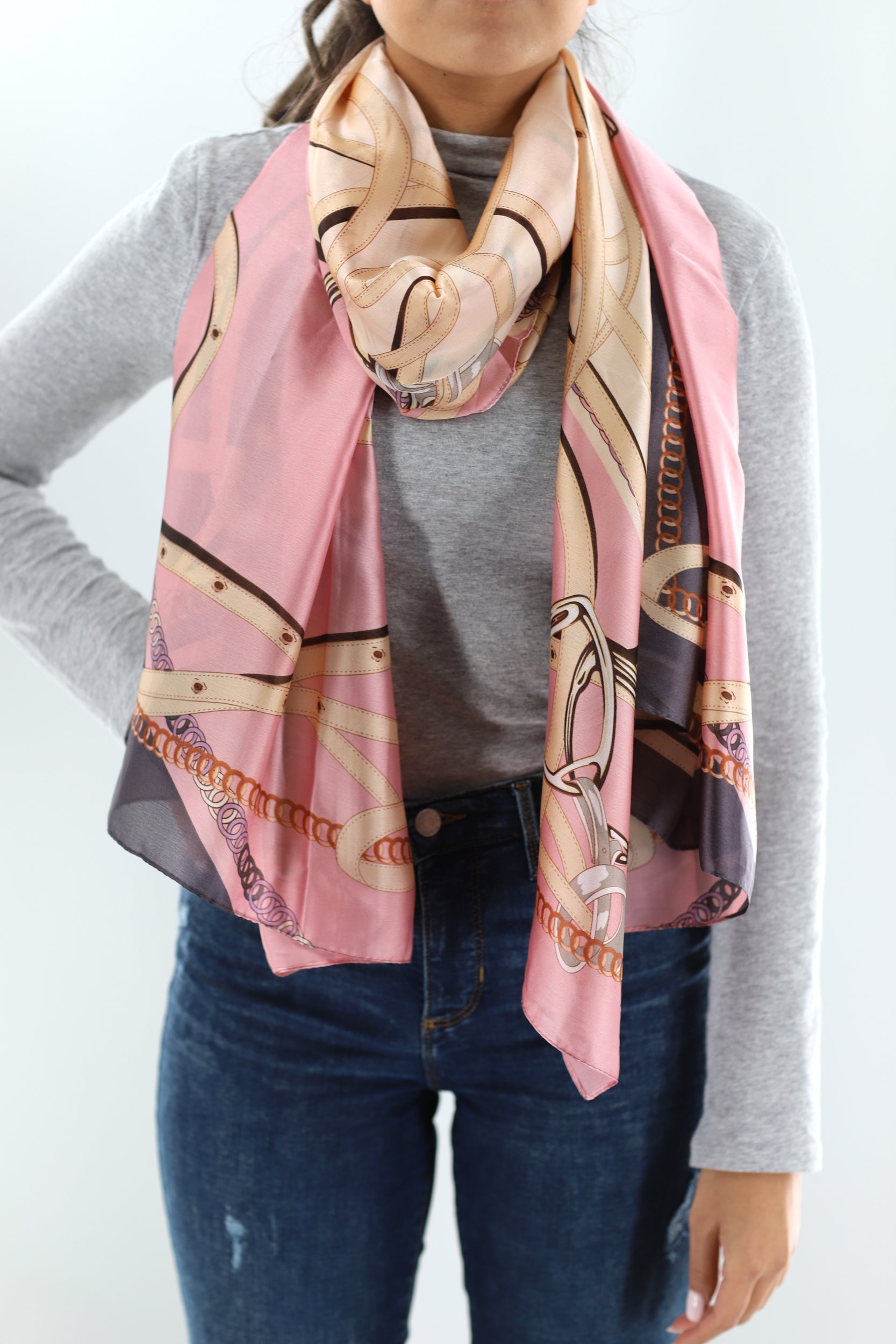 Soft Chain Print Scarf - Scarves - La Fiorentina,Pink HH12