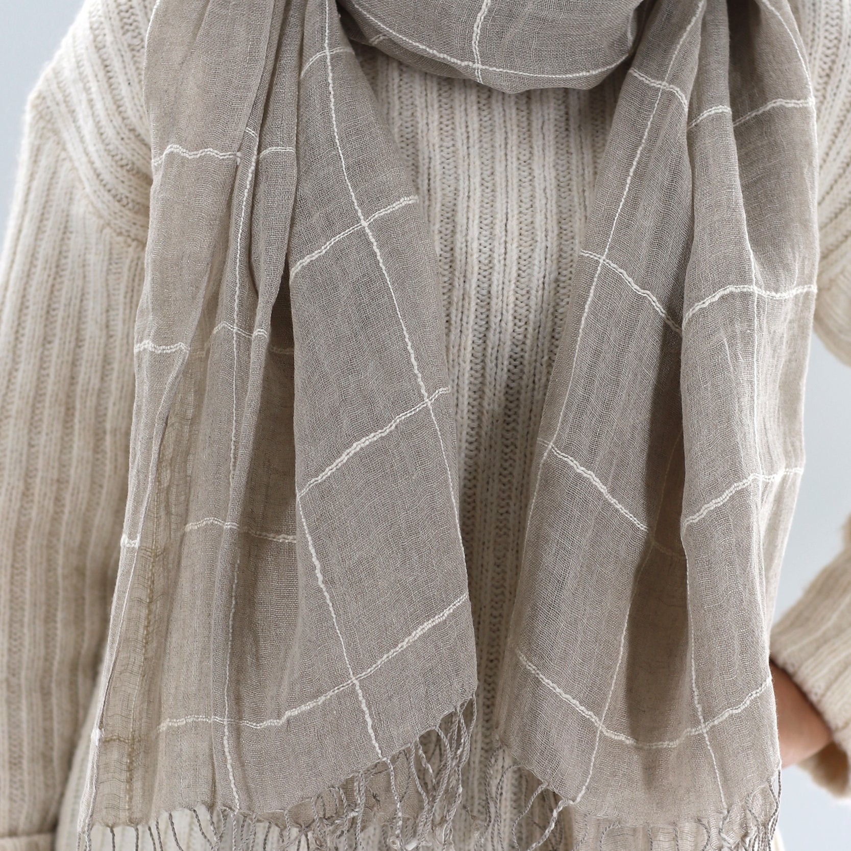 Striped Linen Scarf with Fringe - Scarf - La Fiorentina HH17