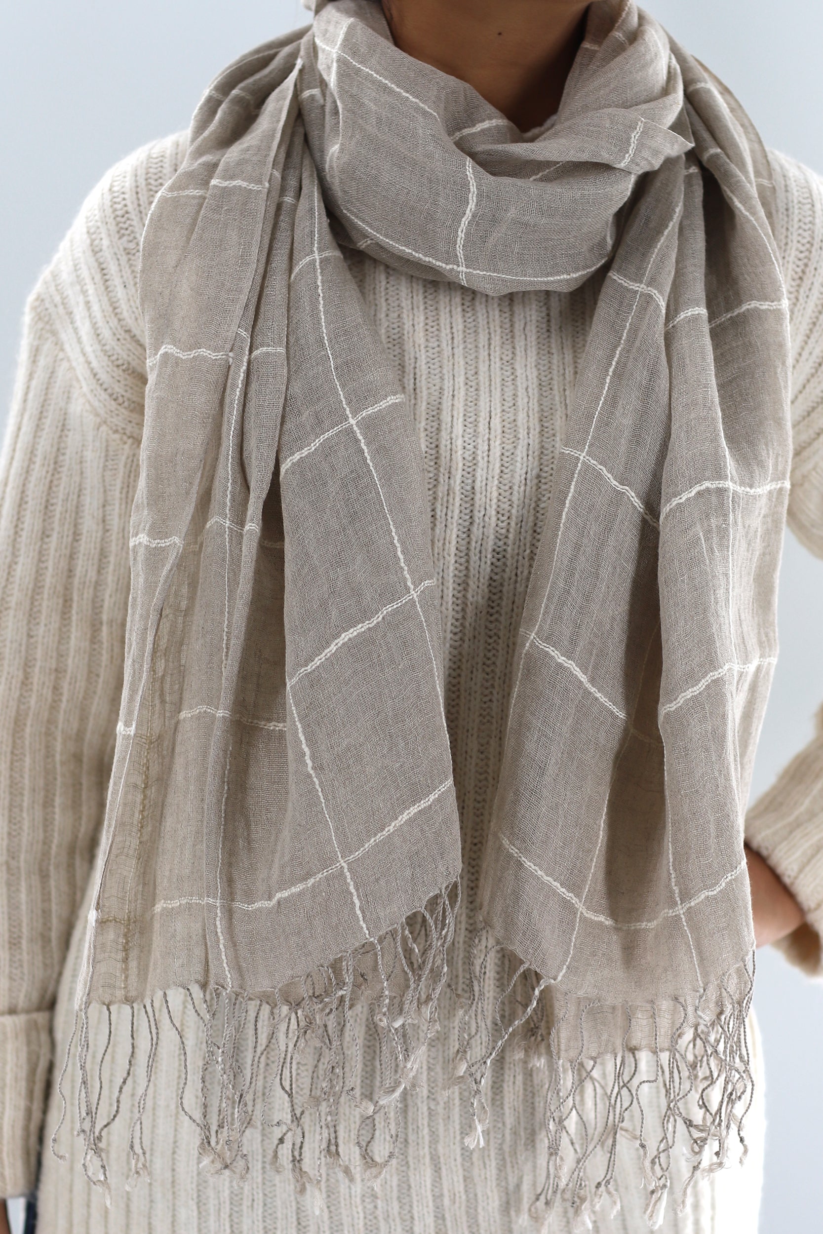 Striped Linen Scarf with Fringe - Scarf - La Fiorentina HH17