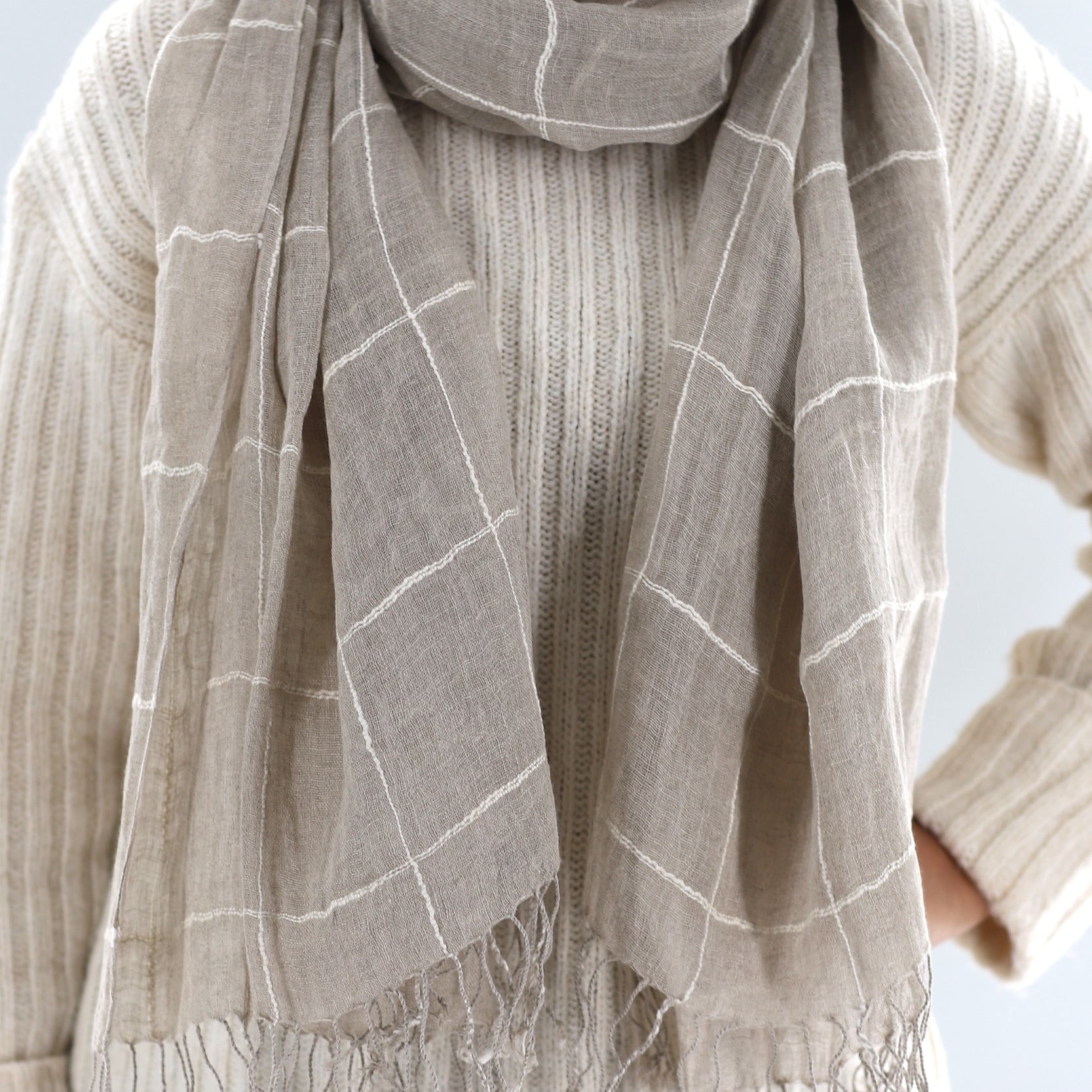 Striped Linen Scarf with Fringe - Scarf - La Fiorentina HH17