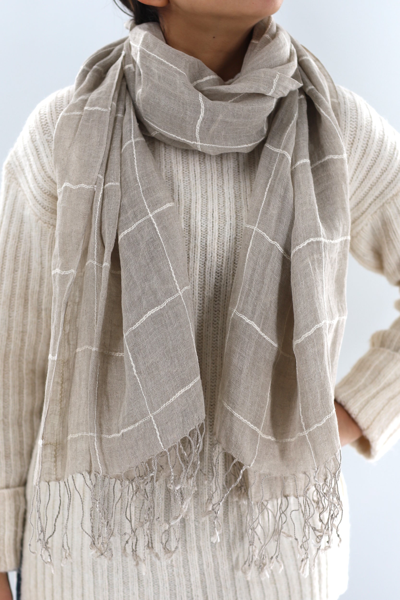 Striped Linen Scarf with Fringe - Scarf - La Fiorentina HH17