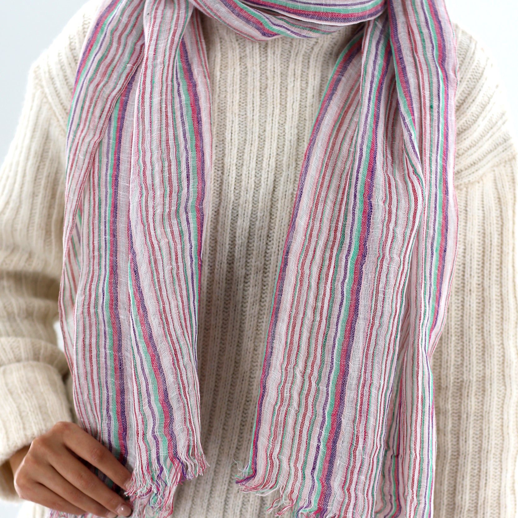 Multi Colored Striped Linen Scarf - Scarf - La Fiorentina HH28