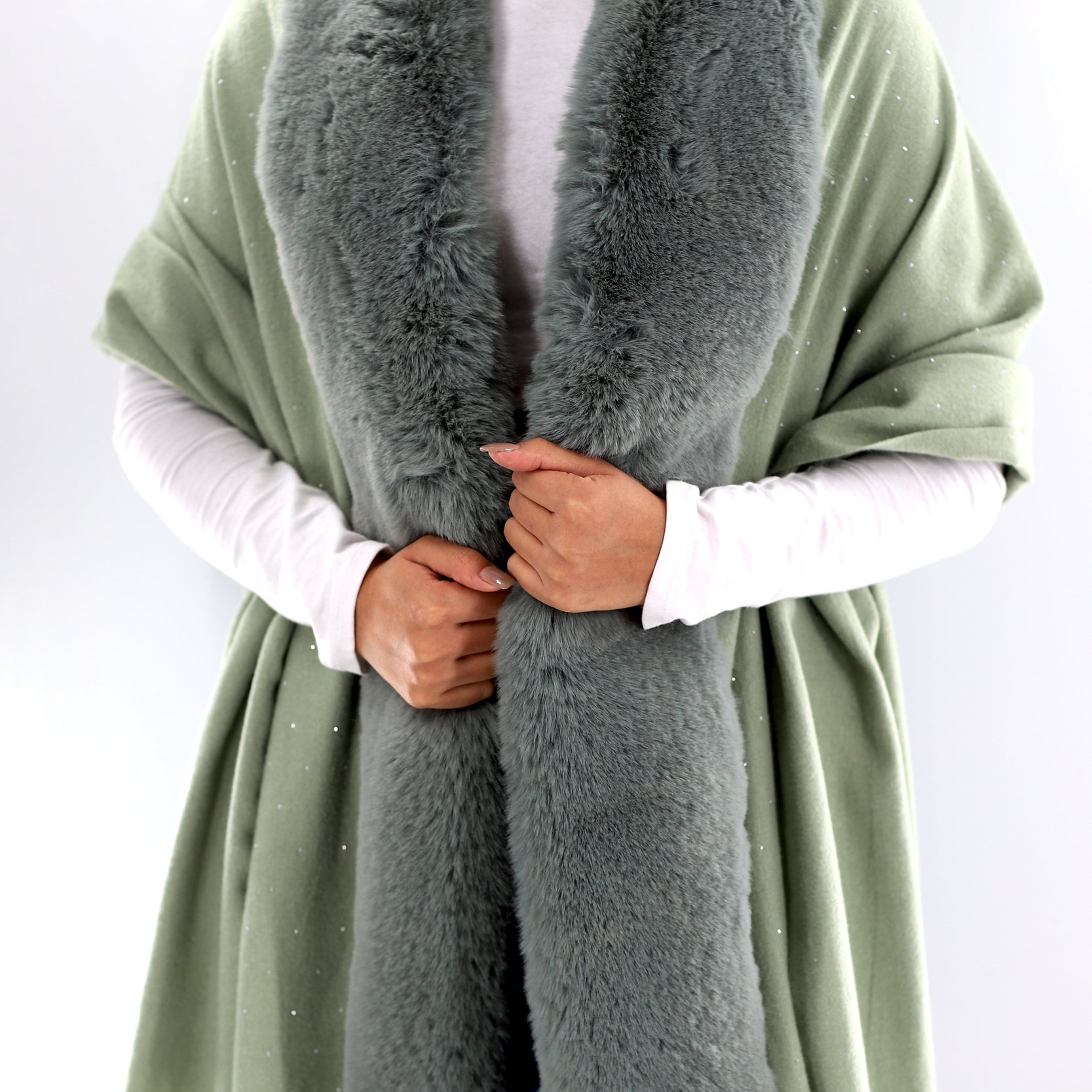 Faux fur trim wrap with Embellishments -Light Green -  - La Fiorentina Faux224-Light Green