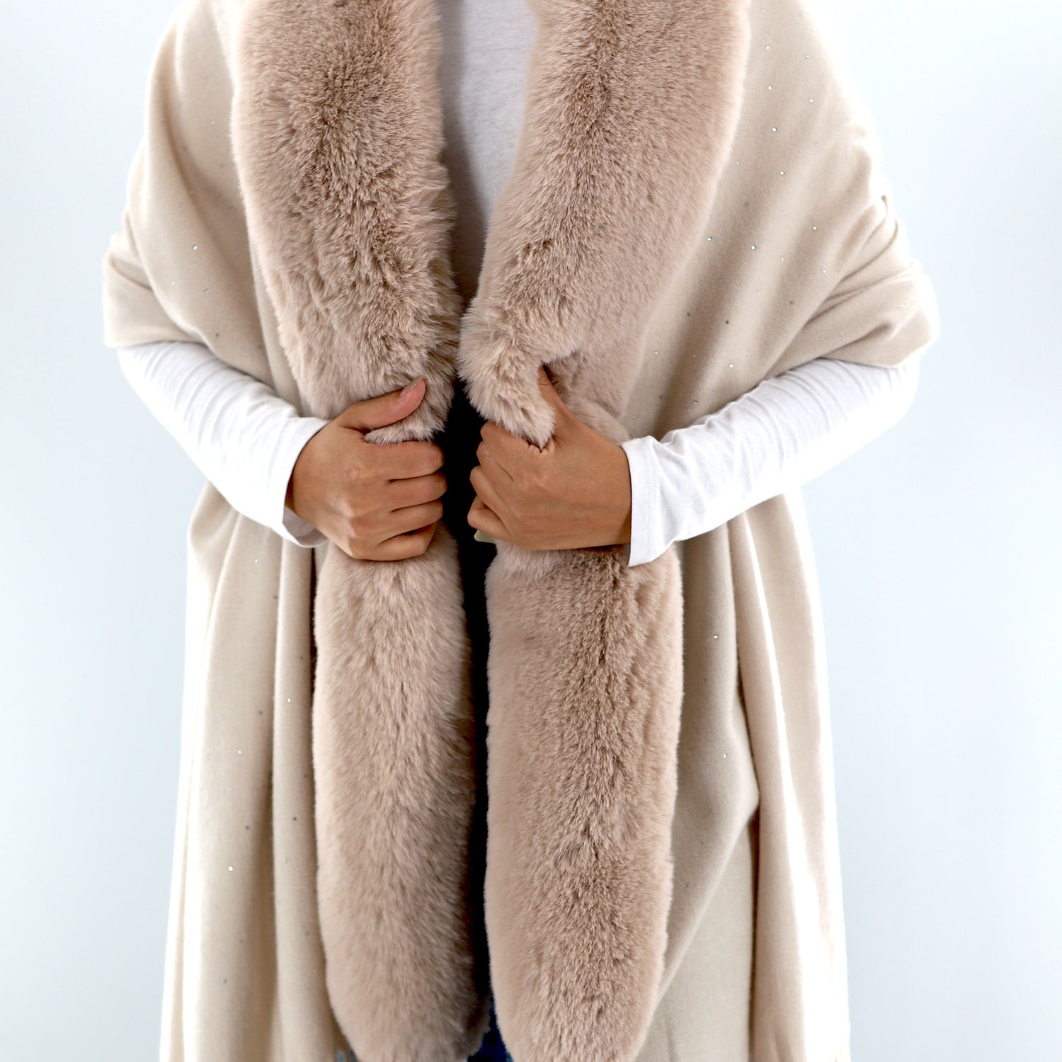 Faux fur trim wrap with Embellishments-Ivory - Wrap - La Fiorentina FAUX224_ivory