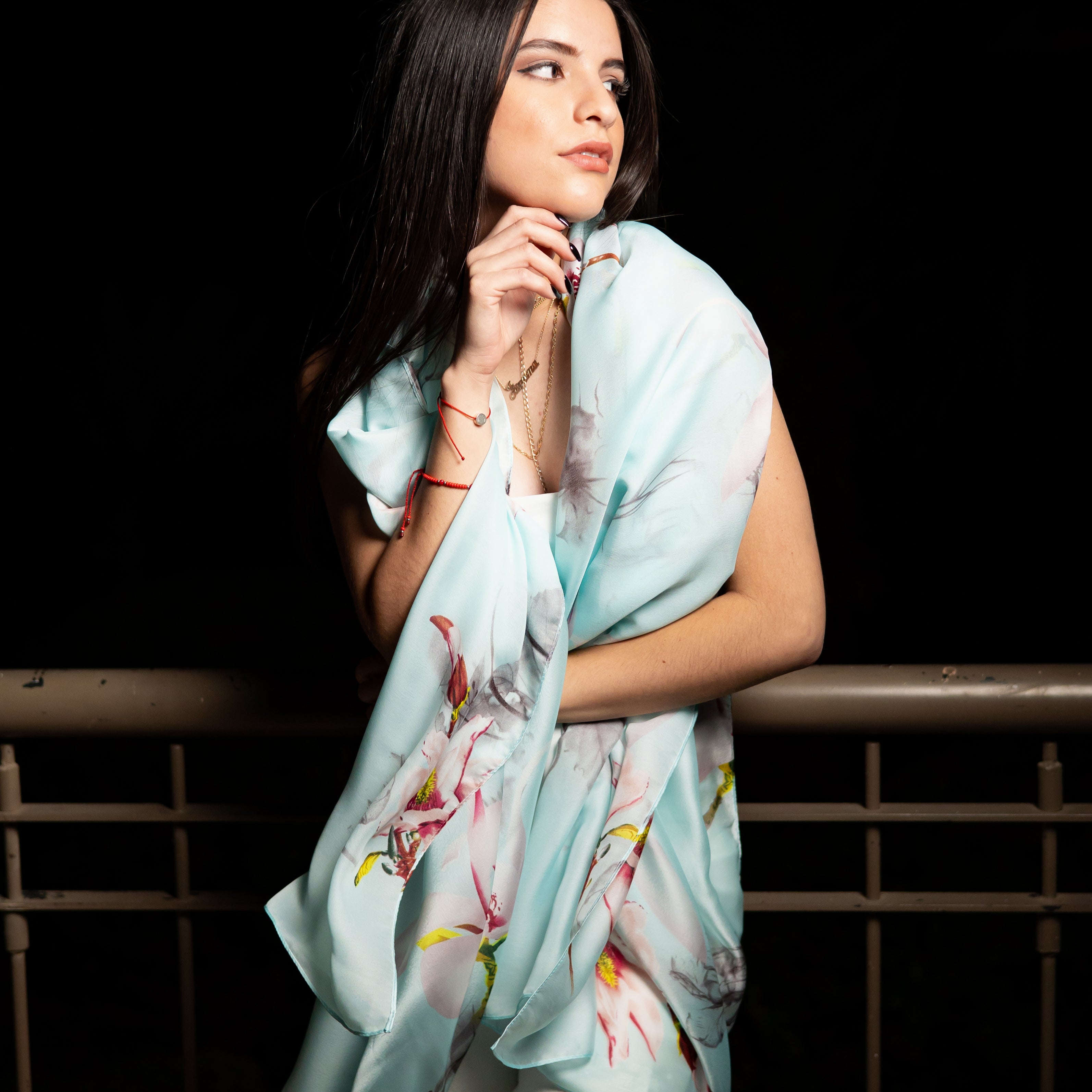 Blue Floral Print Scarf by La Fiorentina -  Available in multiple colors - Clothing Accessories - La Fiorentina SS2215_BLUE