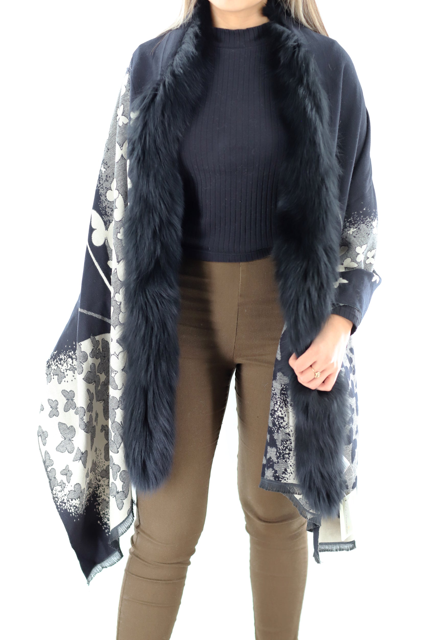 FUR TRIM WRAP- BLACK - Wrap - La Fiorentina TNW202-904-BLK