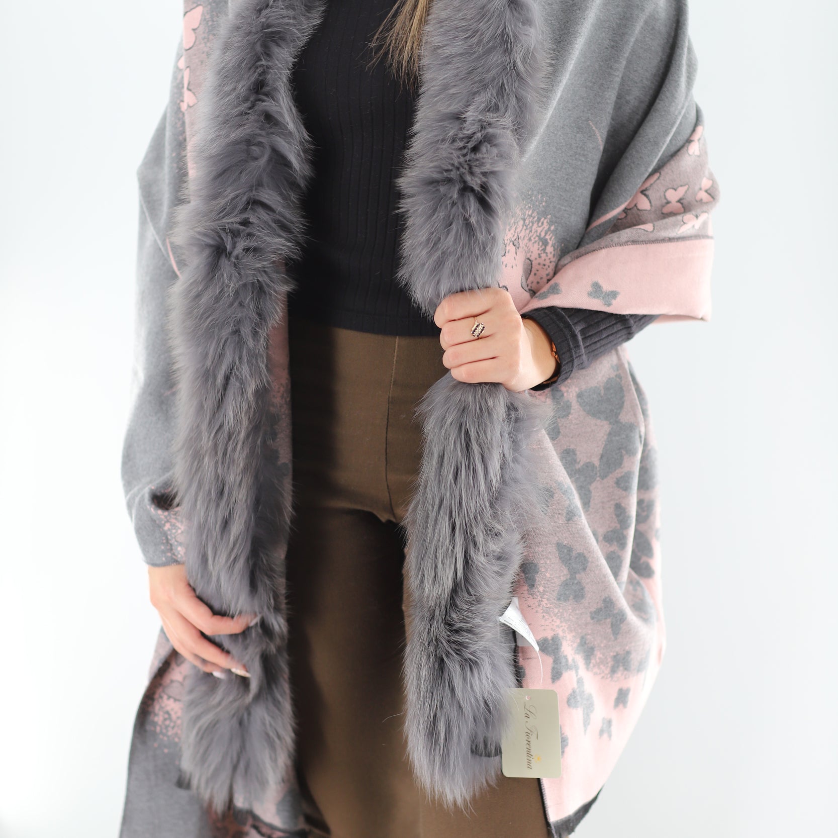 FUR TRIM WRAP- GREY - Wrap - La Fiorentina TNW202-904-GREY