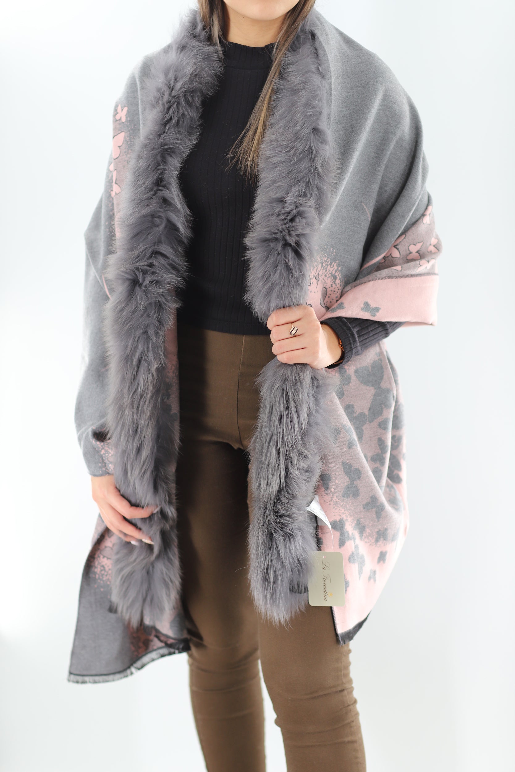 FUR TRIM WRAP- GREY - Wrap - La Fiorentina TNW202-904-GREY