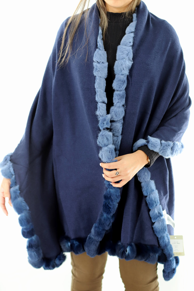 Rex Rabbit Trimmed Wrap - Navy Ombre | La Fiorentina