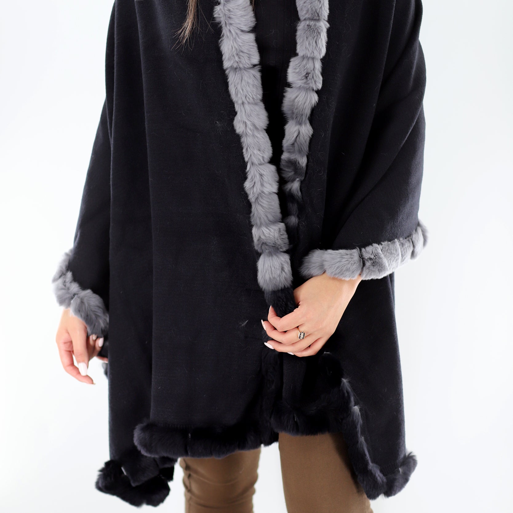 Rex Rabbit Trimmed Wrap - Black Ombre - Wrap - La Fiorentina 217091-OMBRE_black