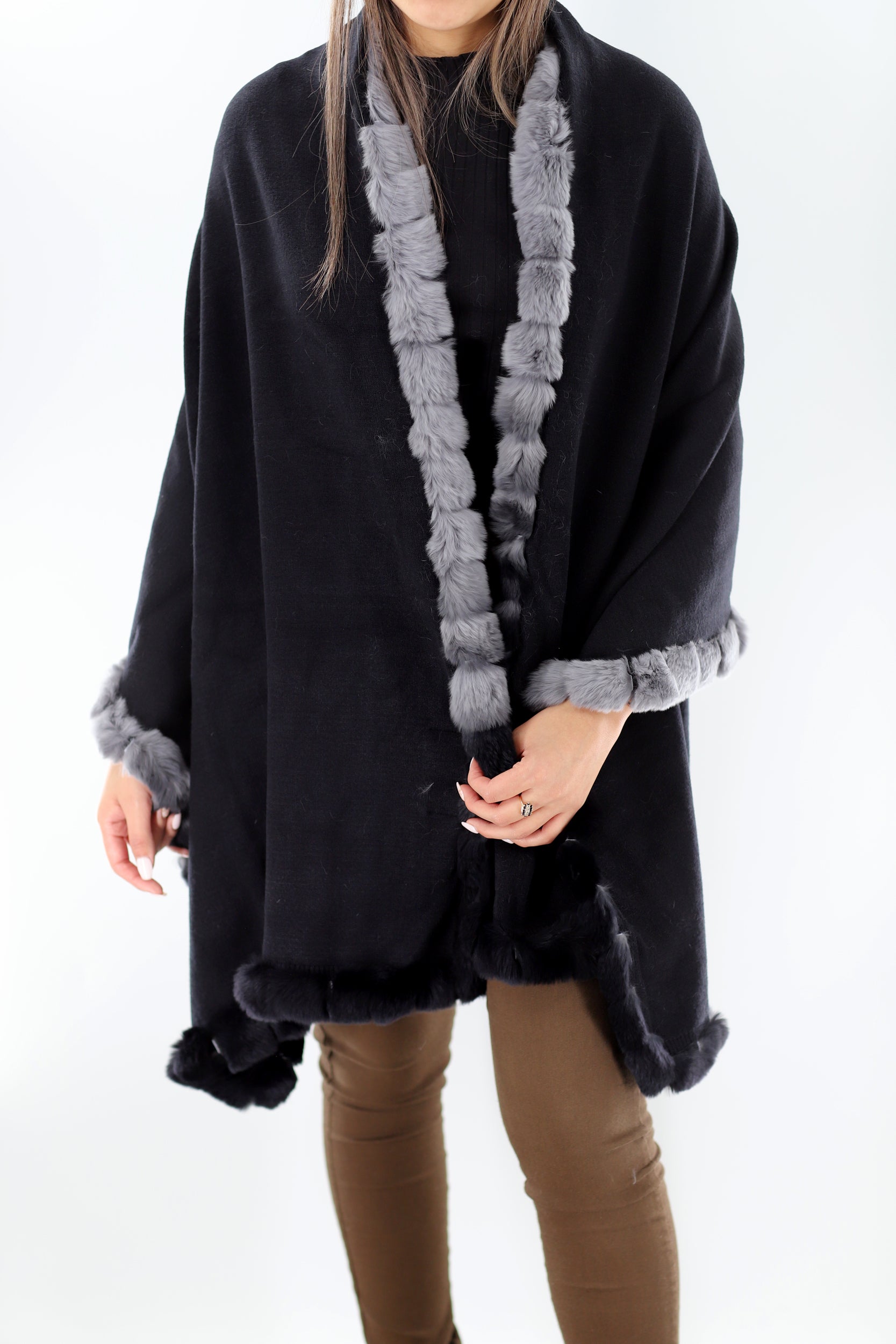 Rex Rabbit Trimmed Wrap - Black Ombre - Wrap - La Fiorentina 217091-OMBRE_black