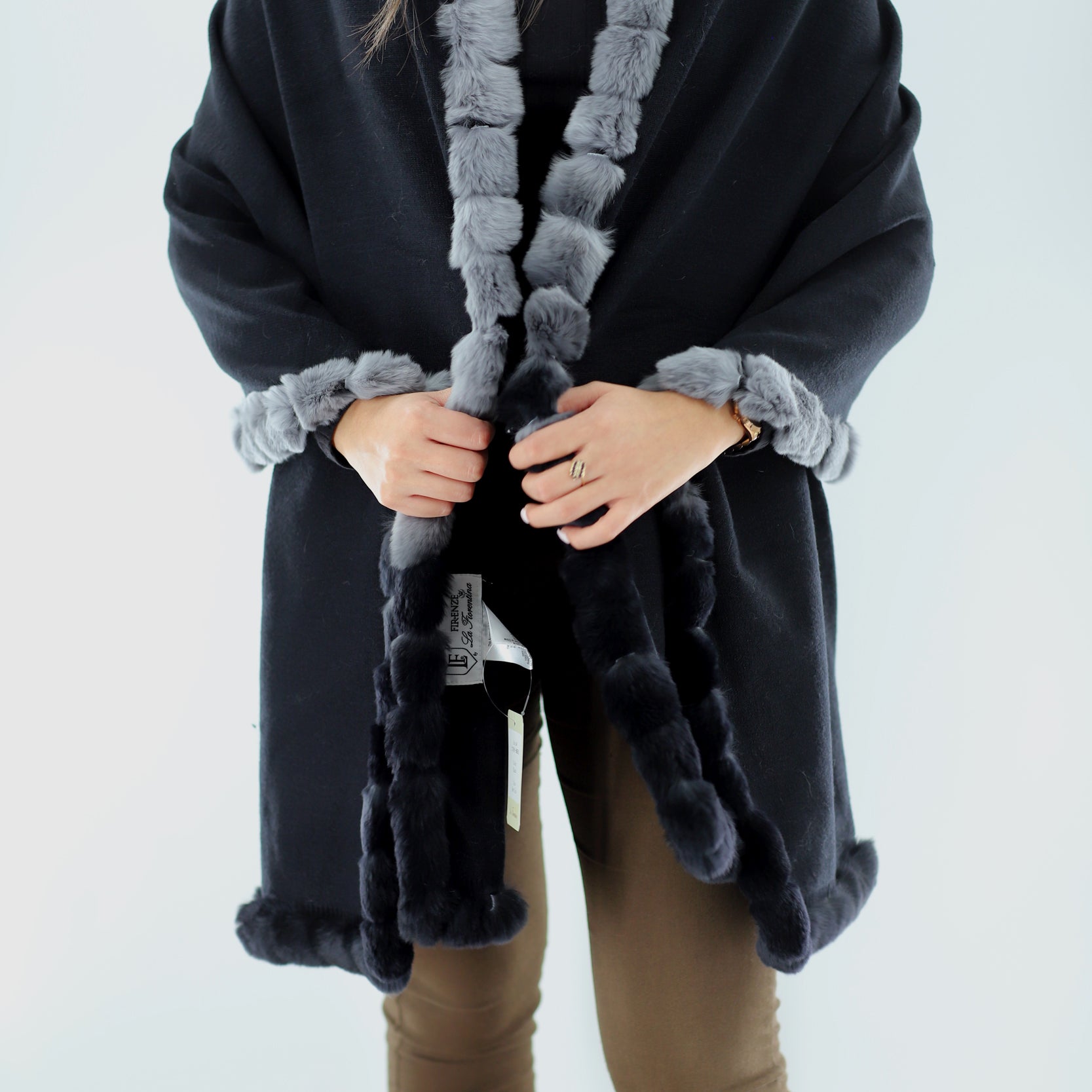 Rex Rabbit Trimmed Wrap - Black Ombre - Wrap - La Fiorentina 217091-OMBRE_black