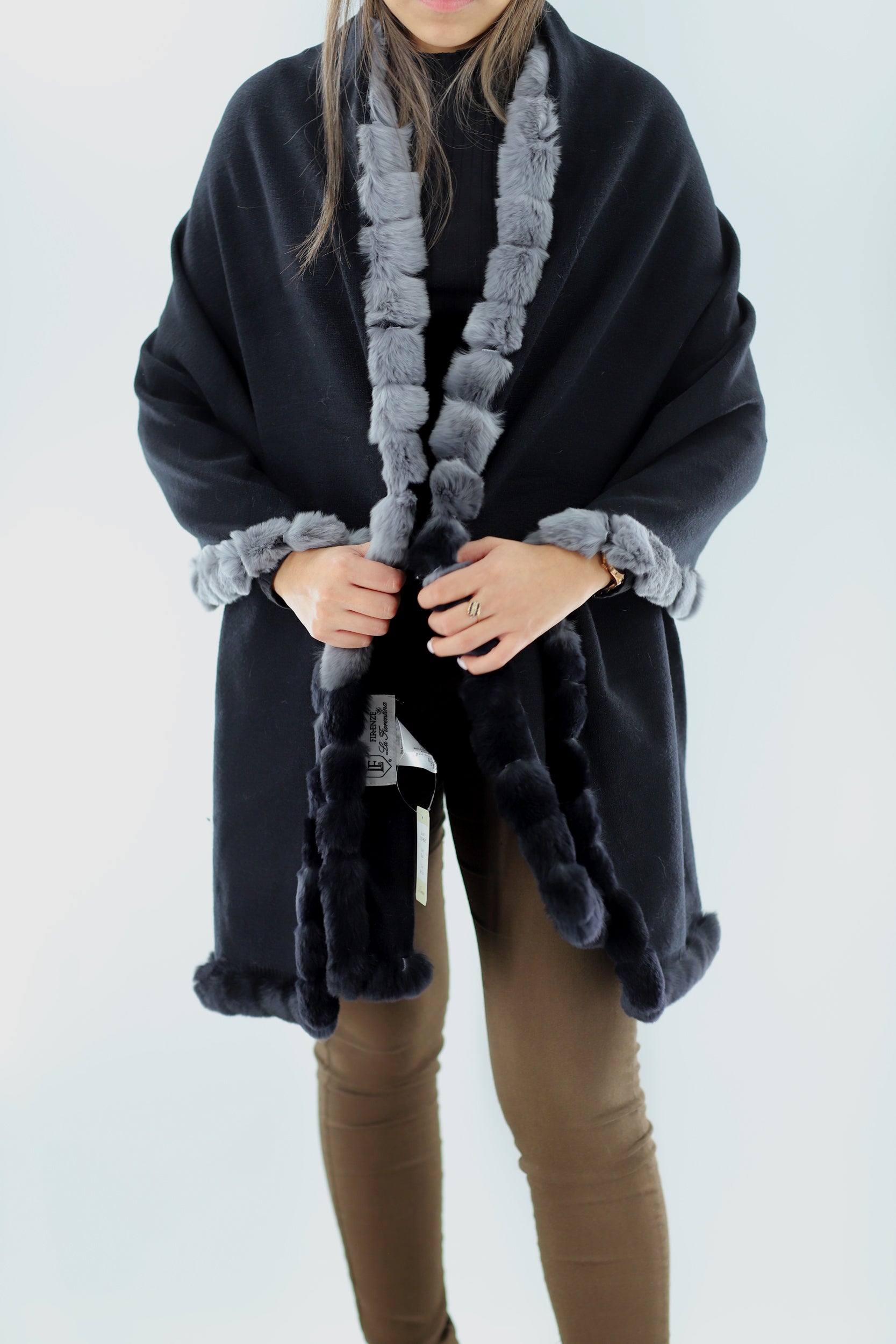 Rex Rabbit Trimmed Wrap - Black Ombre - Wrap - La Fiorentina 217091-OMBRE_black