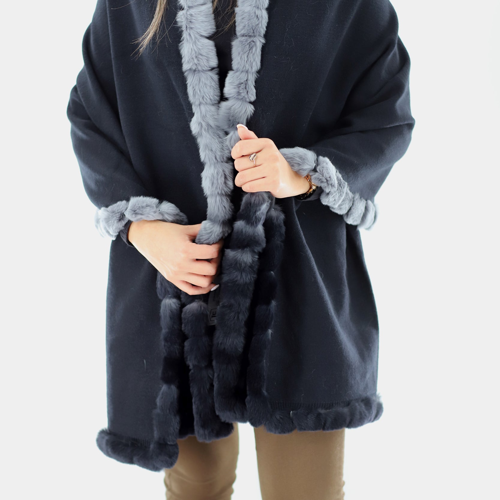 Rex Rabbit Trimmed Wrap - Black Ombre - Wrap - La Fiorentina 217091-OMBRE_black