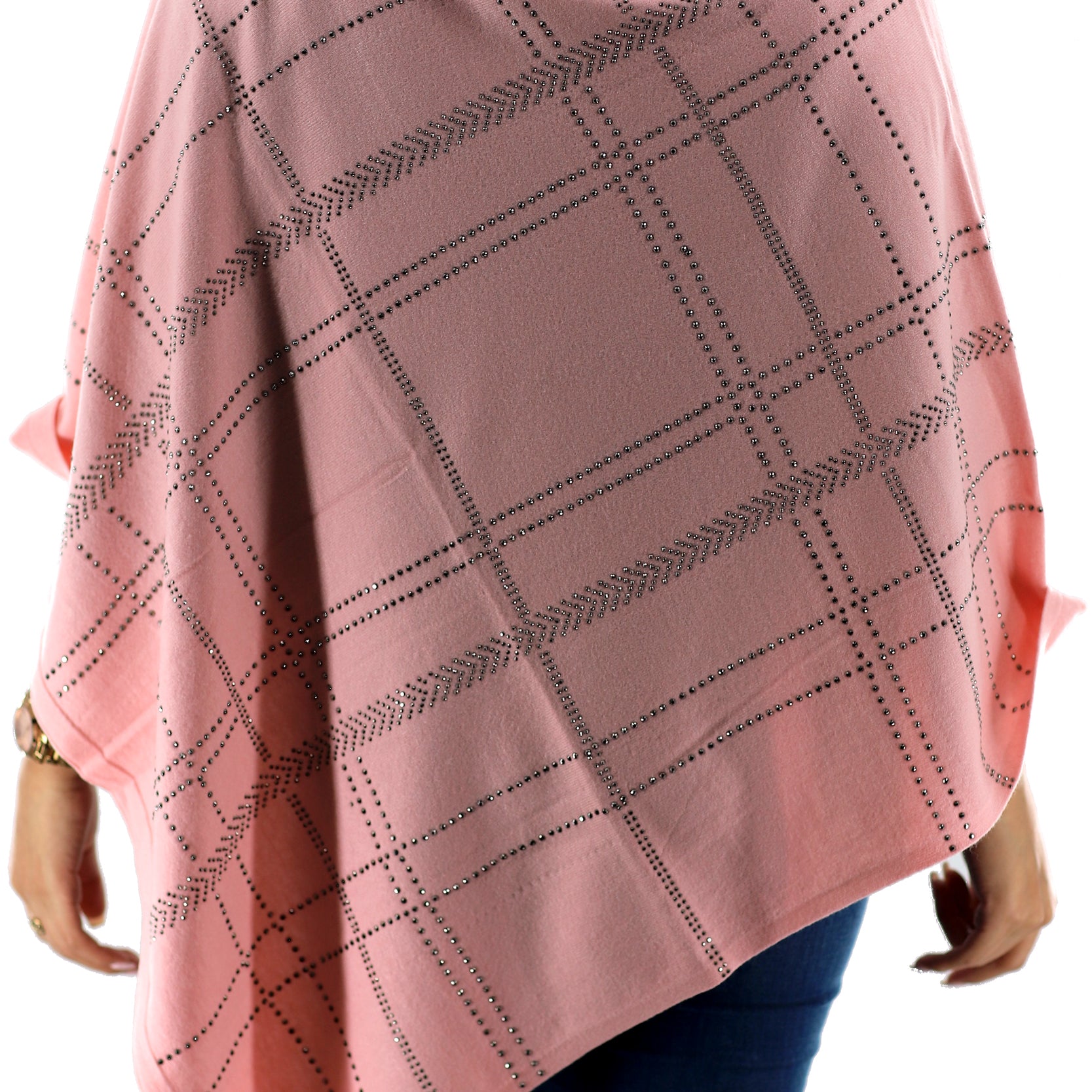 Lightweight Knitted Poncho with Embellishments - Poncho - La Fiorentina,Pink BE811-S_pink