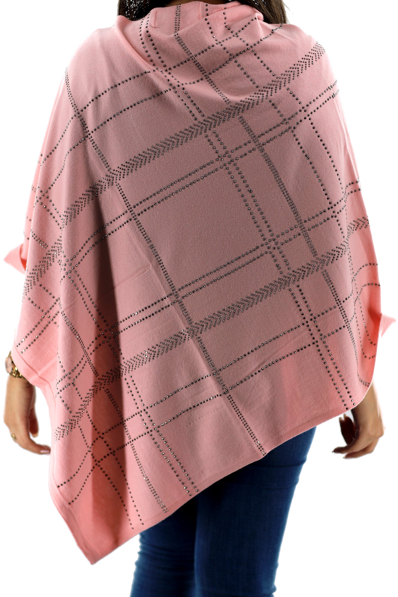 Lightweight Knitted Poncho with Embellishments - Poncho - La Fiorentina,Pink BE811-S_pink