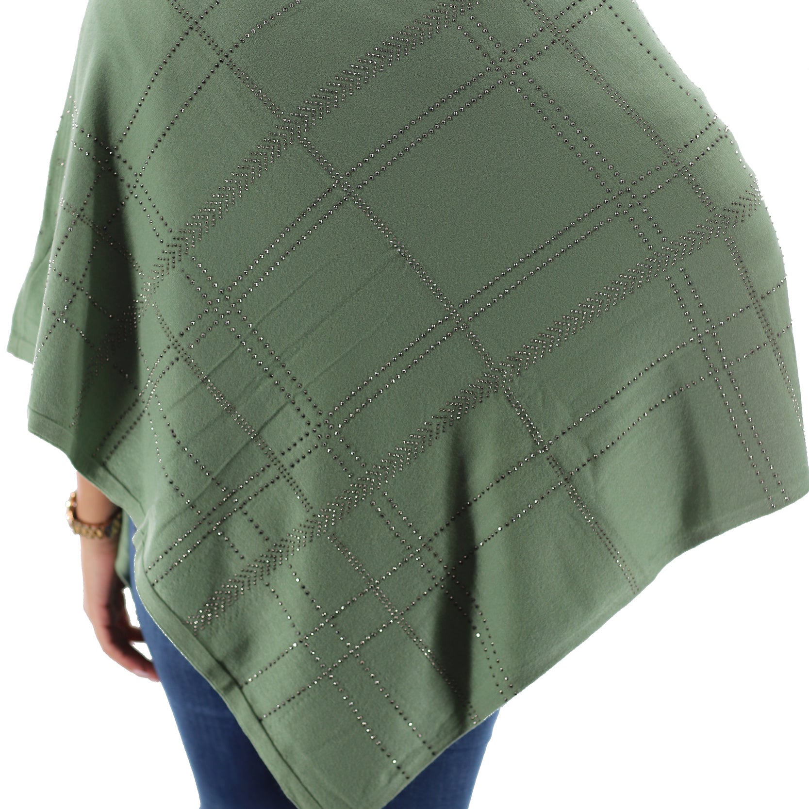 Lightweight Knitted Poncho with Embellishments - Poncho - La Fiorentina,Green BE811-S_green